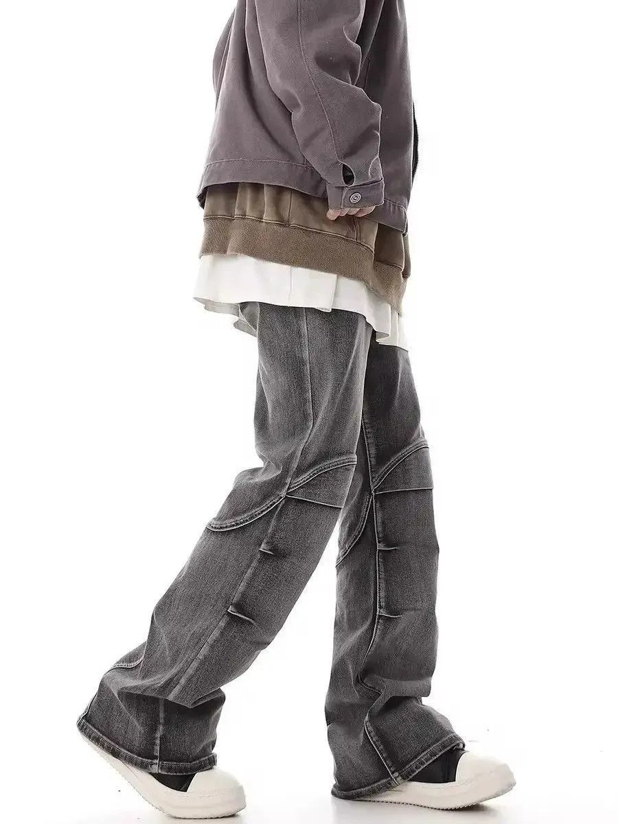 Japanese Brand Pleated Denim Low Waist Vintage Style Flared Coal Party Size US 32 / EU 48 - 4 Thumbnail