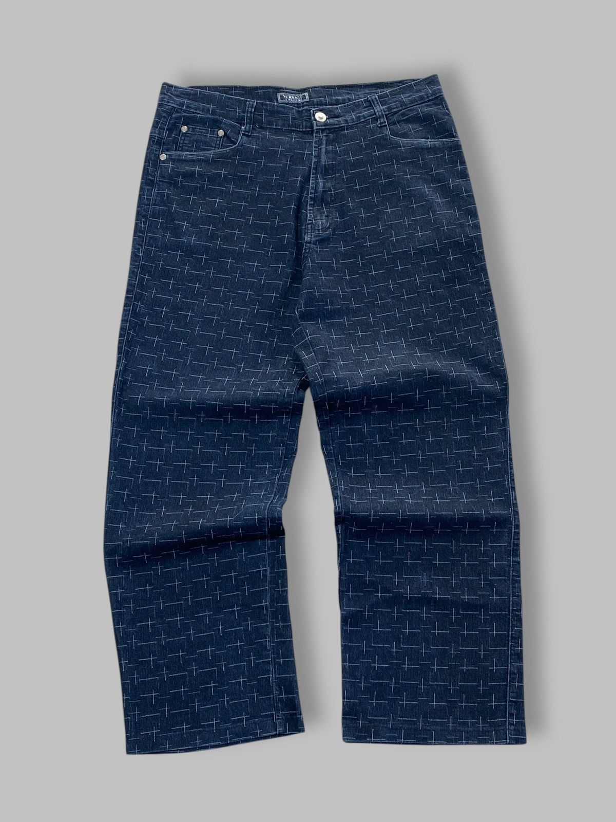 Versace 🔥 VINTAGE 90s VERSACE JEANS COUTURE MONOGRAM DENIM PANTS Y2k Size US 32 / EU 48 - 2 Thumbnail