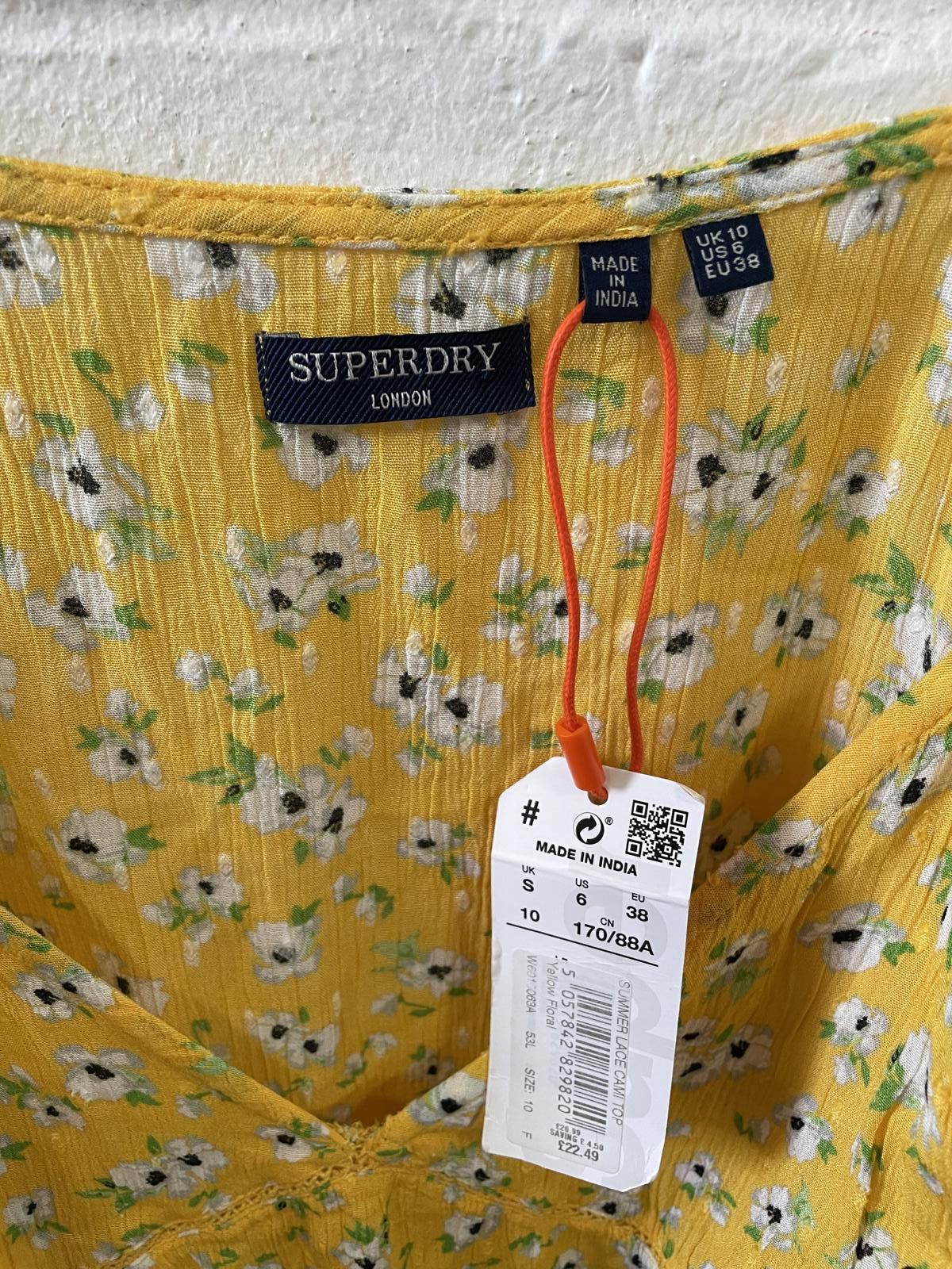 Superdry Superdry Yellow Floral Spaghetti Strap Tank Top Size L / US 10 / IT 46 - 2 Thumbnail