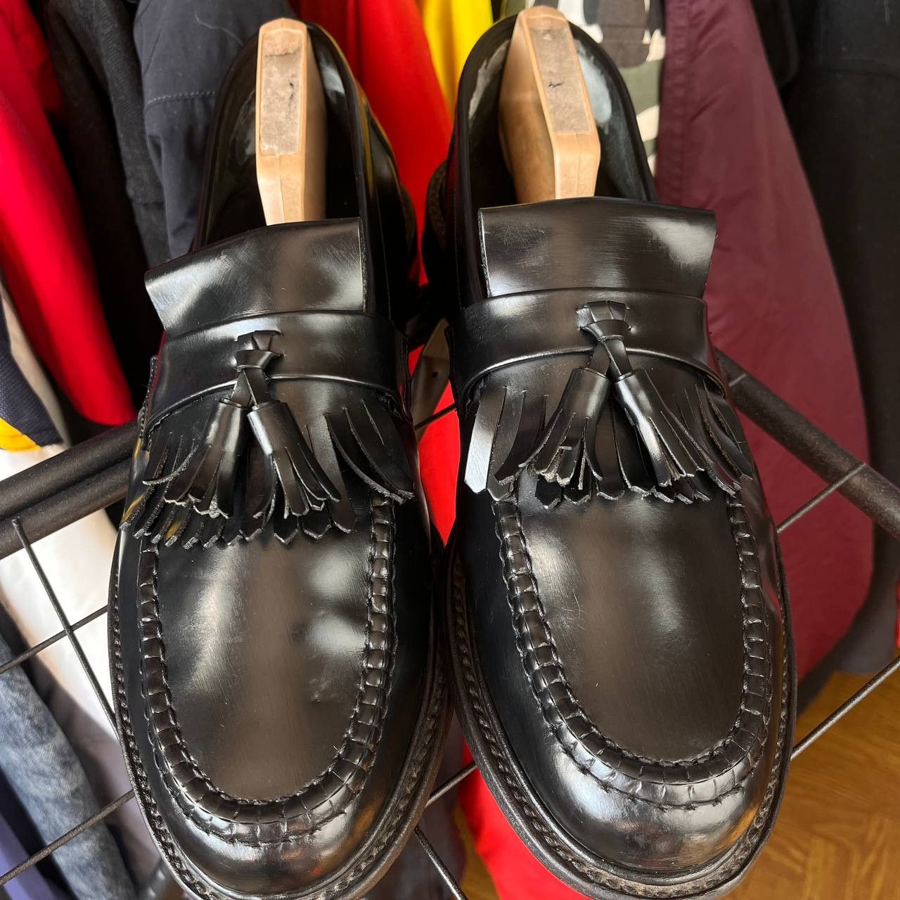 Loake Vintage Loake Tasseled Black Leather Loafers Size US 11.5 / EU 44-45 - 4 Thumbnail