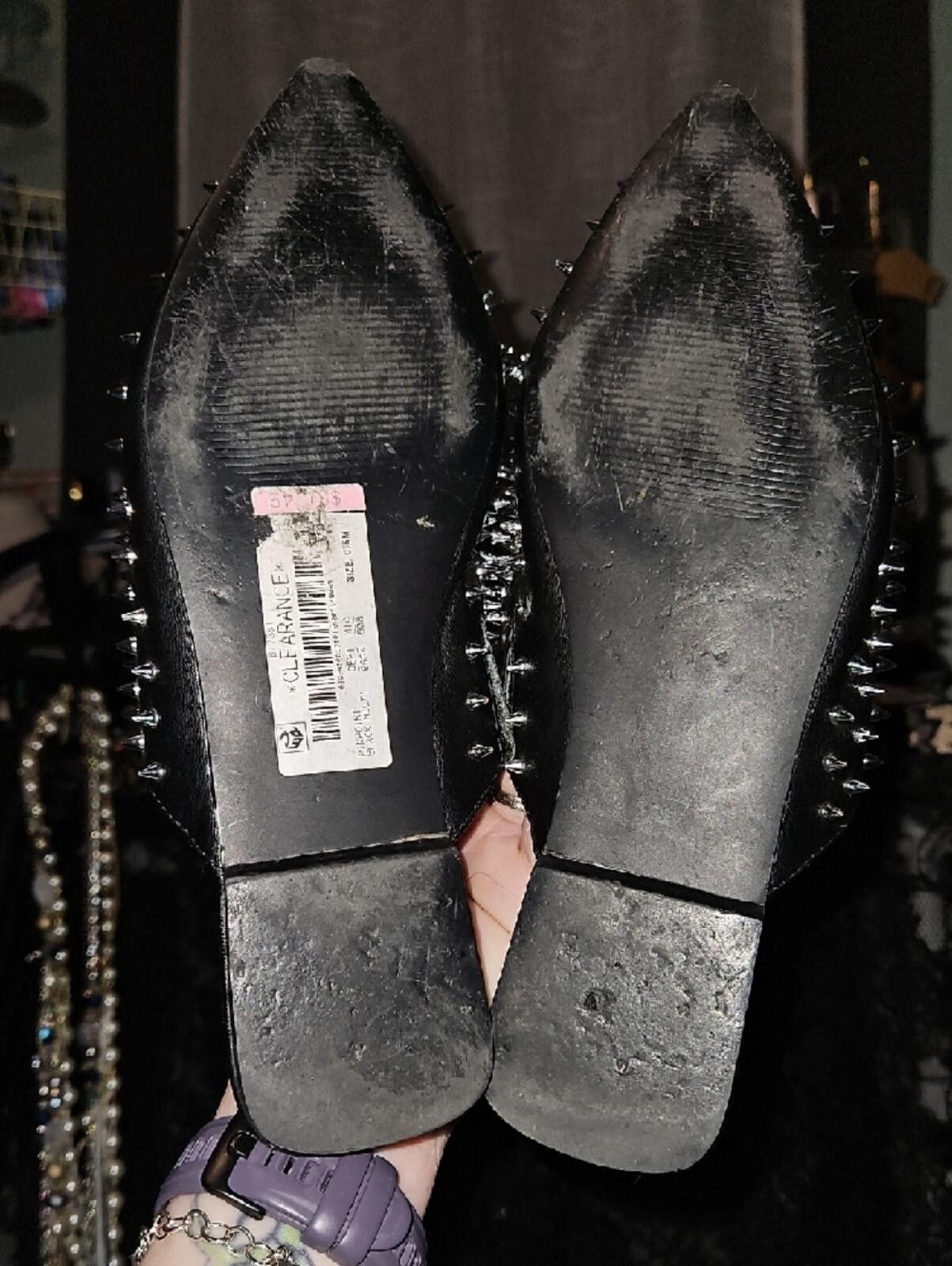 Steve Madden Steve Madden Black Pointed Spike-Studded Mules Size US 7.5 / IT 37.5 - 3 Thumbnail