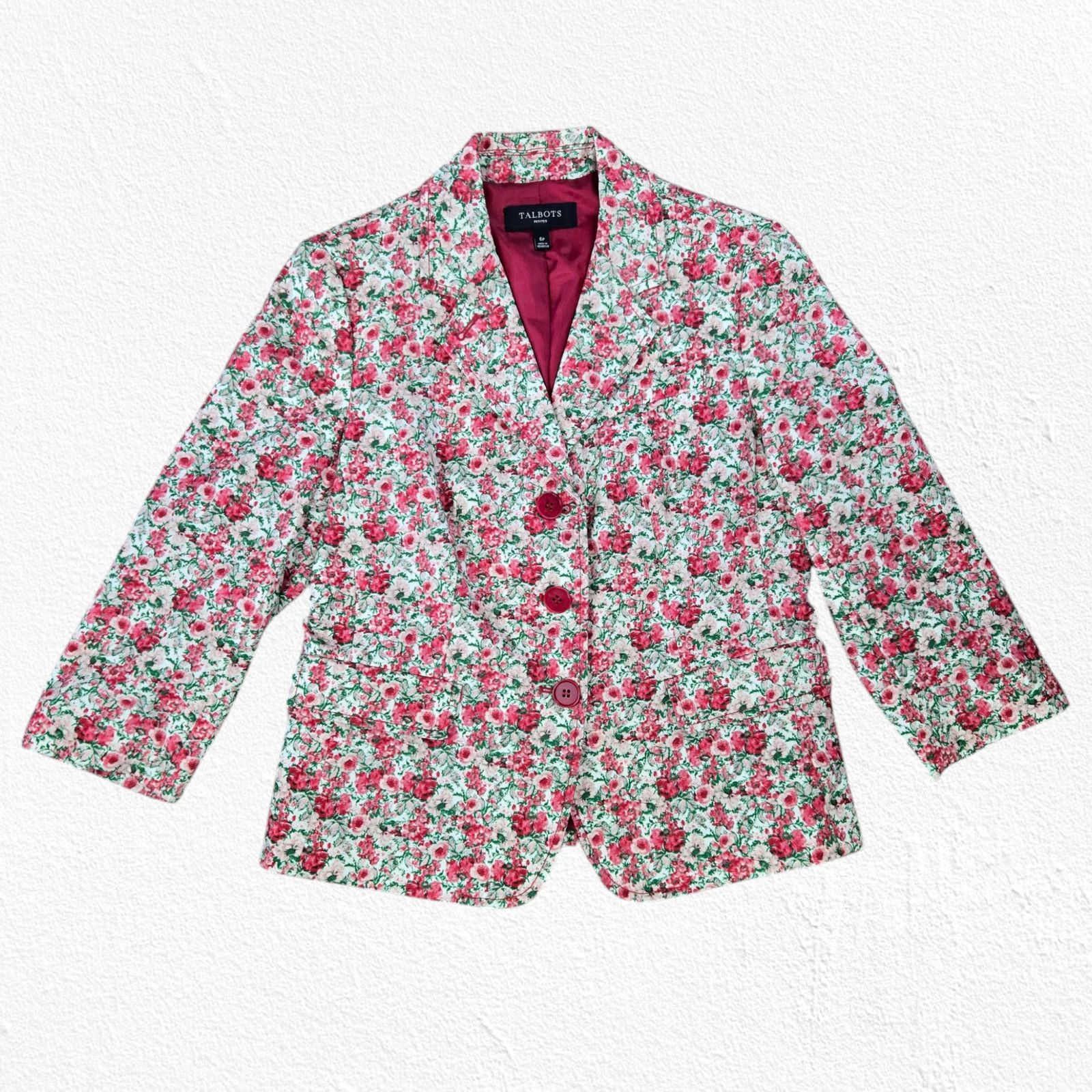 Other Pink Floral V Neck Blazer Jacket Size 6P Size M / US 6-8 / IT 42-44 - 2 Thumbnail