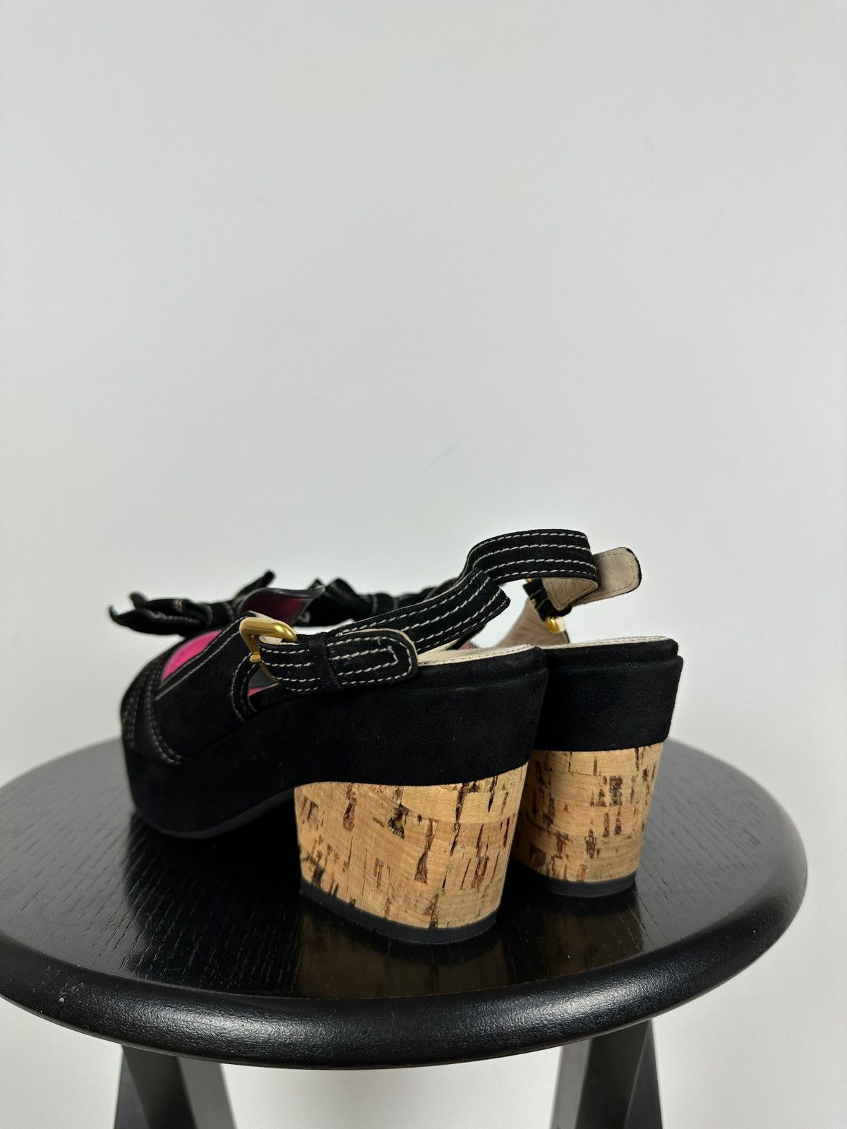 Prada Prada Black Suede Leather Bow Platform Sandals Size US 8 / IT 38 - 4 Thumbnail