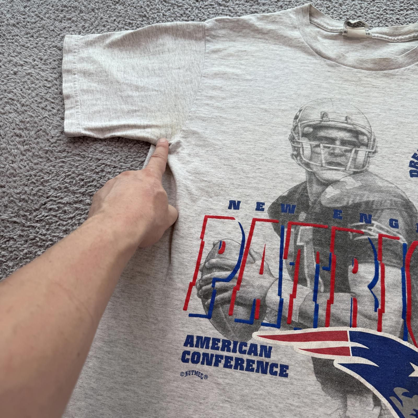 Nutmeg Vintage 90s New England Patriots Drew Bledsoe NFL T Shirt Size US L / EU 52-54 / 3 - 8 Thumbnail
