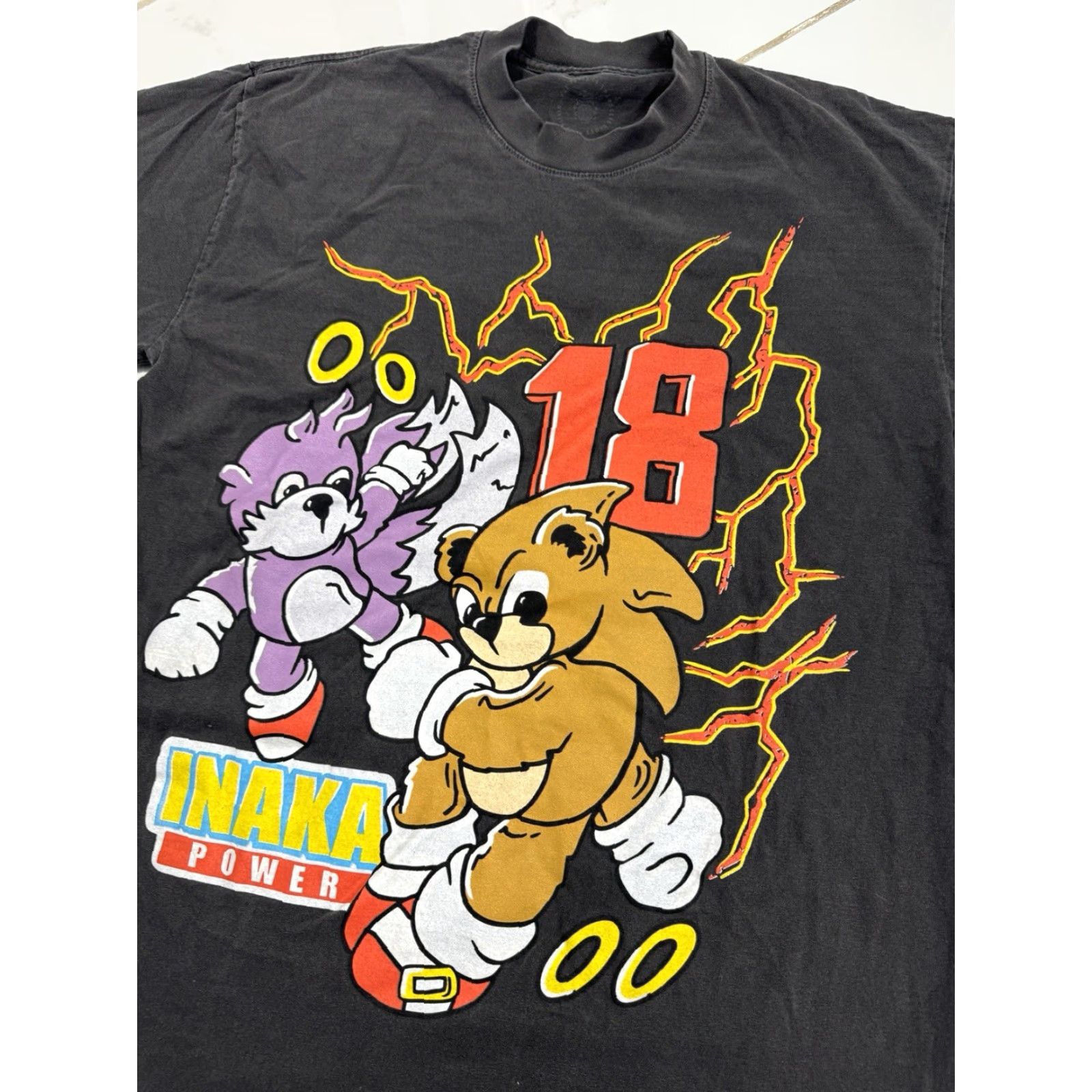 Vintage Inaka Power Black Sonic Hedgehog Parody Graphic T-Shirt Gym Lifting Large Men Black shirt Humor 90s? Size US L / EU 52-54 / 3 - 2 Thumbnail