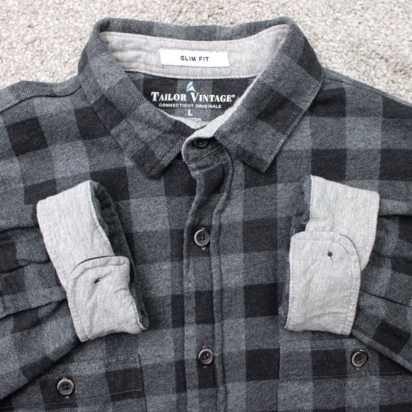 Vintage Tailor Vintage Shirt Mens Large Gray/Black Plaid Flannel Cotton L/S Button-Up Casual Workwear Size US L / EU 52-54 / 3 - 2 Thumbnail