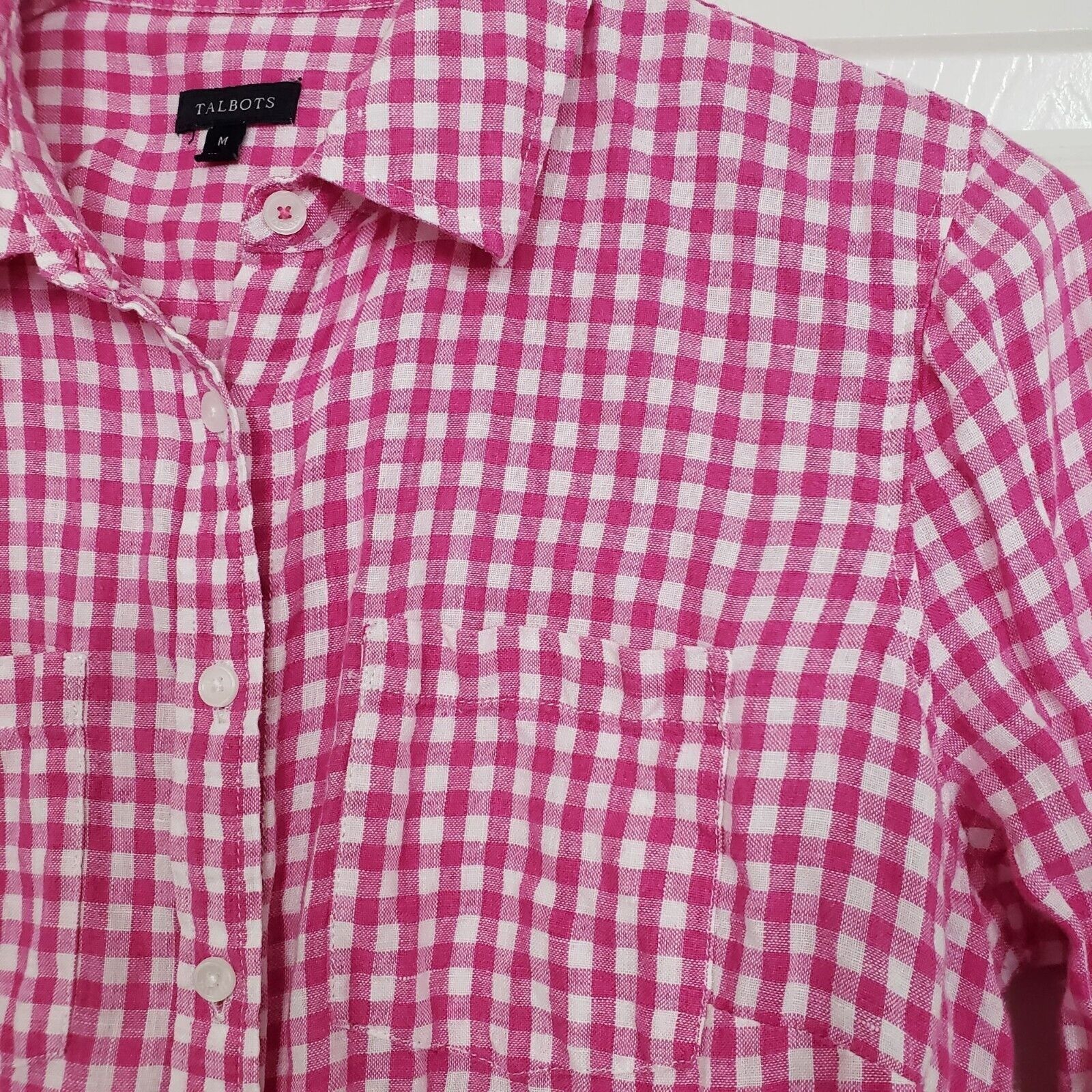Talbots Talbots 100% Linen Gingham Check Shirt Womens Size Medium Size M / US 6-8 / IT 42-44 - 3 Thumbnail