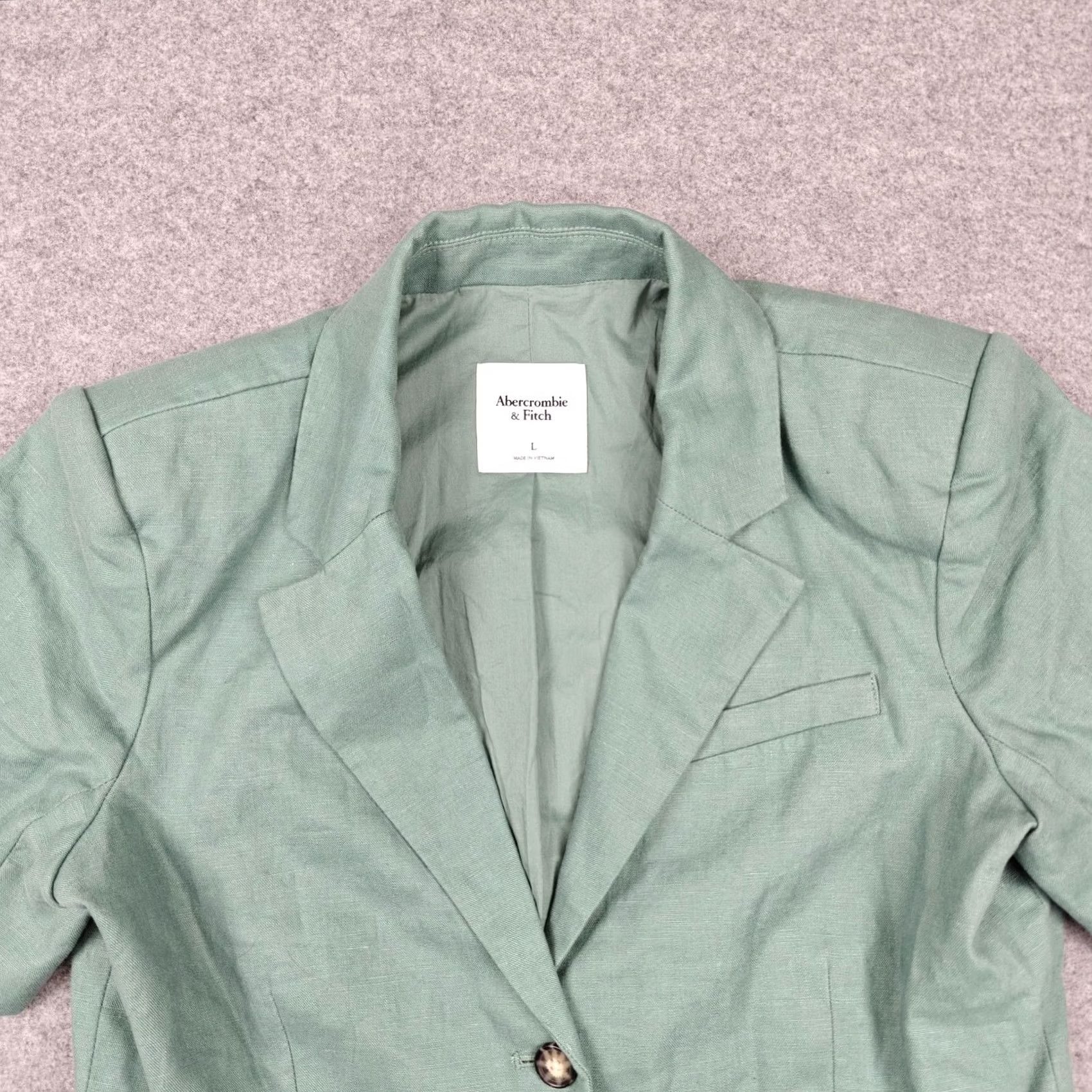 Abercrombie & Fitch Abercrombie & Fitch Blazer Womens L Green Linen Short Sleeve Two-Button Jacket Size 36" / US 14 / IT 50 - 2 Thumbnail