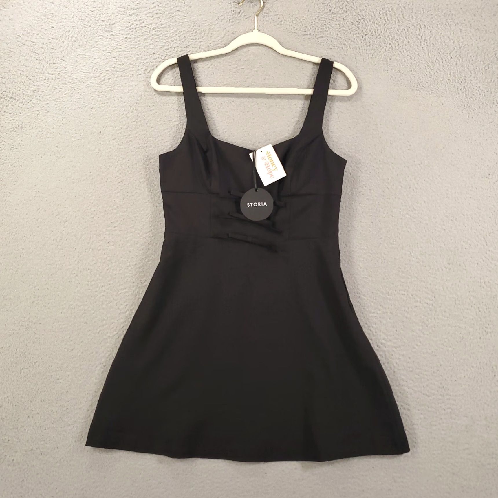 Vintage Storia Dress Womens Medium Black Mini Stretch Lined Bows Size M / US 6-8 / IT 42-44 - 4 Thumbnail