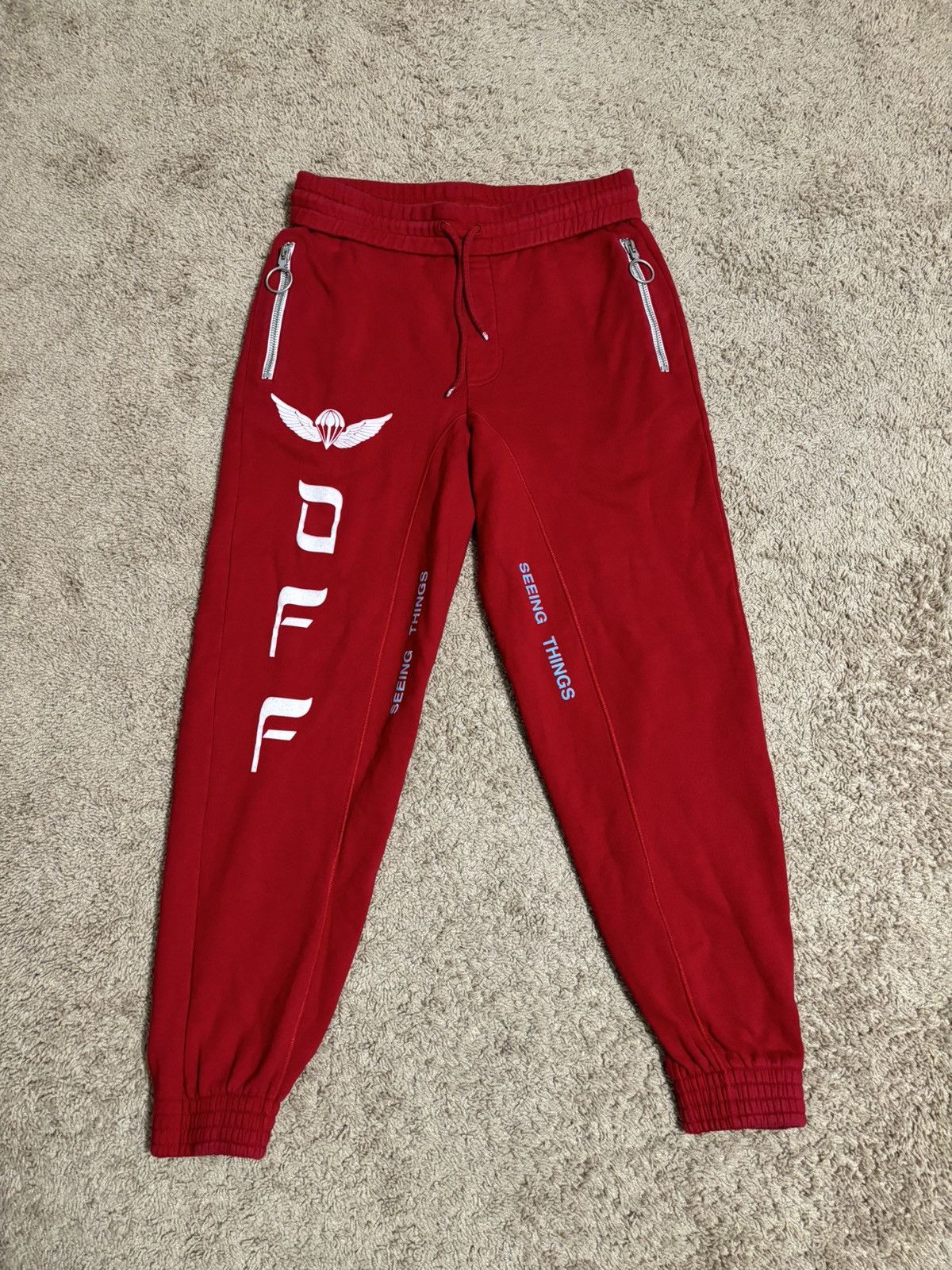 Off White Parachute Printed Sweatpants Red
