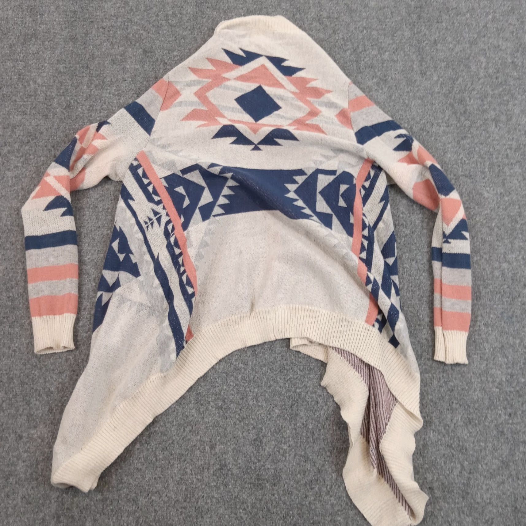 Vintage Hippie Rose Womens Aztec Cardigan Sweater Small Beige Blue Long Sleeve Size S / US 4 / IT 40 - 7 Thumbnail