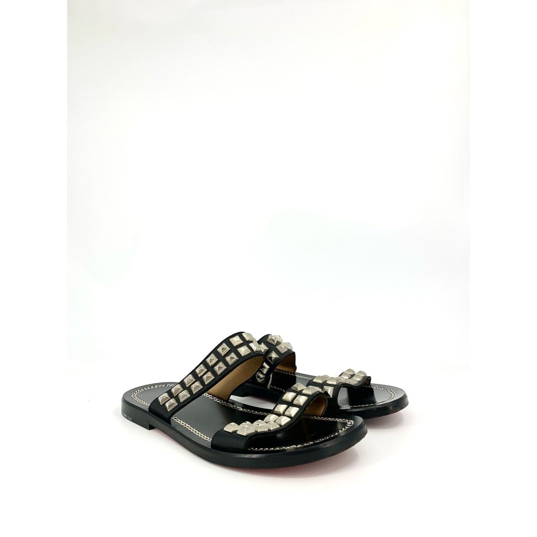 Christian Louboutin Christian Louboutin Womens Black Leather Studded Sandals Riv Size US 11 / IT 41 - 2 Thumbnail