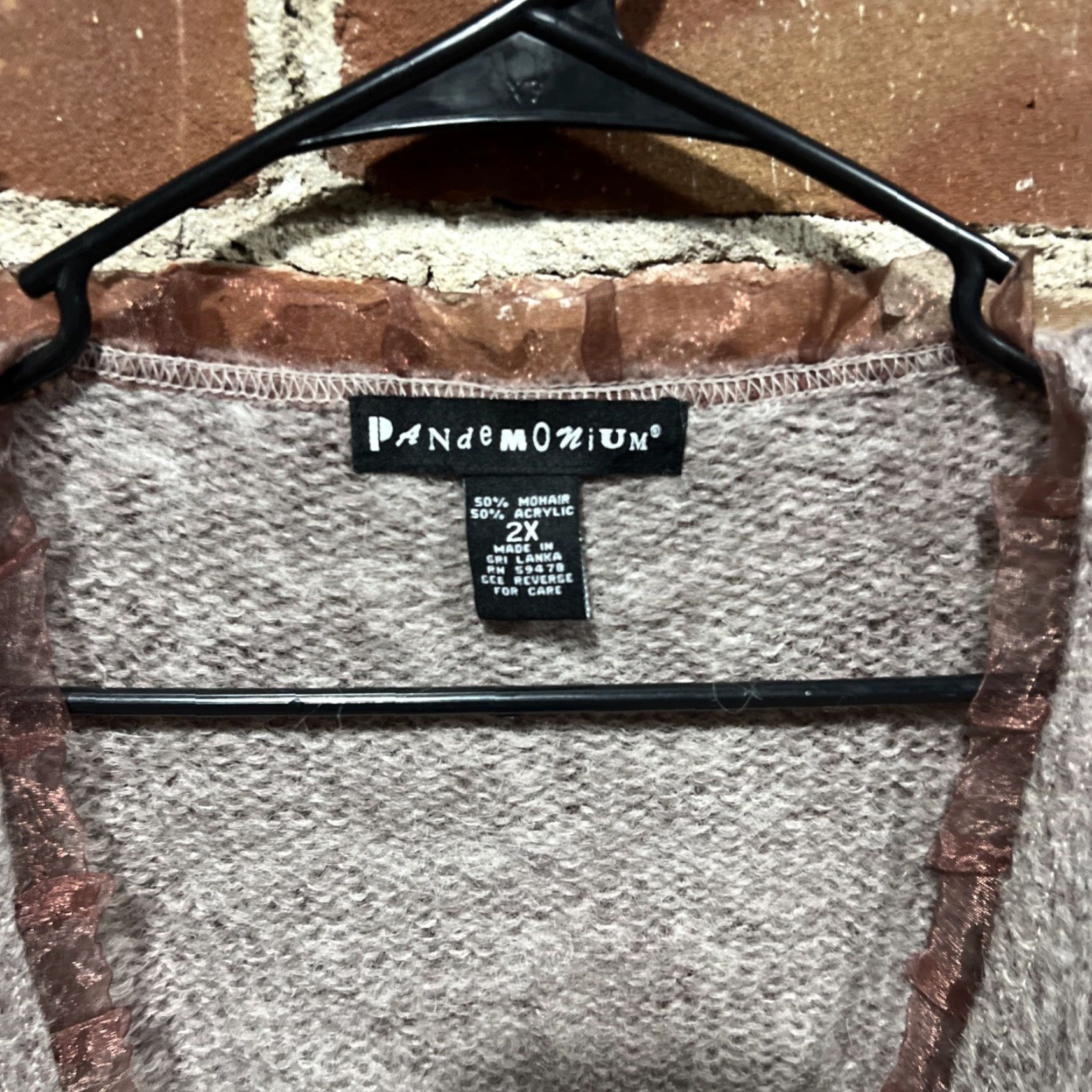 Vintage NWT Pandemonium Cardigan Brown 2X Plus Size Womens Mohair Blend Knit Cable-Knit V-Neck Asymmetrical Sleeve Size XXL / US 16-18 / IT 52-54 - 2 Thumbnail