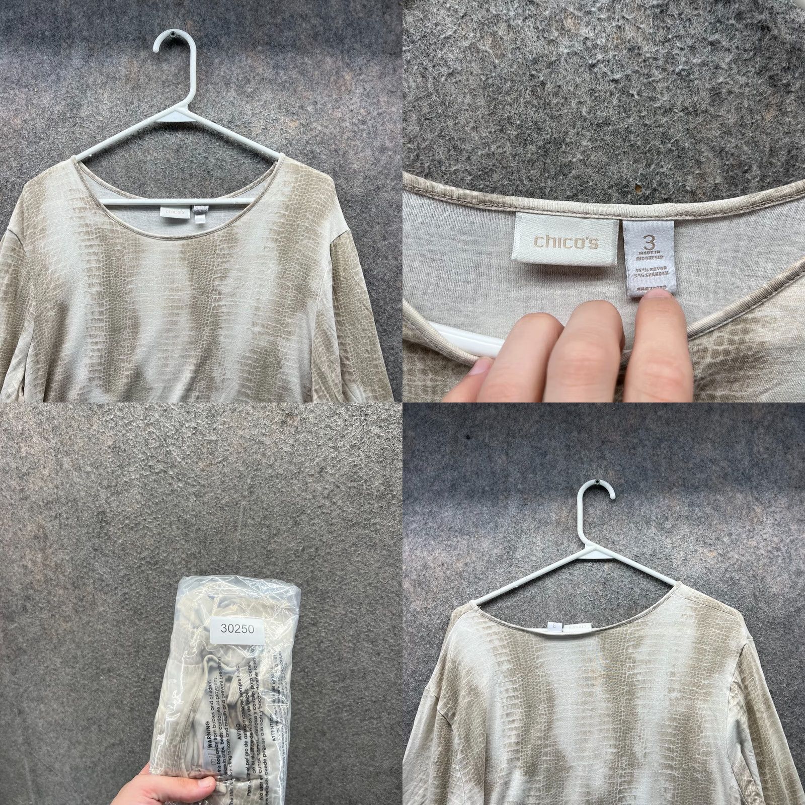 Vintage VINTAGE Chico's Sweater Womens 3 Beige Abstract Long Sleeve Pullover Fleece Rayon Geometric Pattern Size XS / US 0-2 / IT 36-38 - 8 Thumbnail