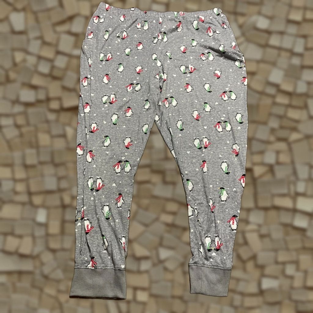 Vintage Joyspun Pajama Pants, Women's Plus 2X, Gray, Penguins, Pull On, Pajama Pants, Plus Size Women, 2X Size 40" / US 18 - 1 Thumbnail