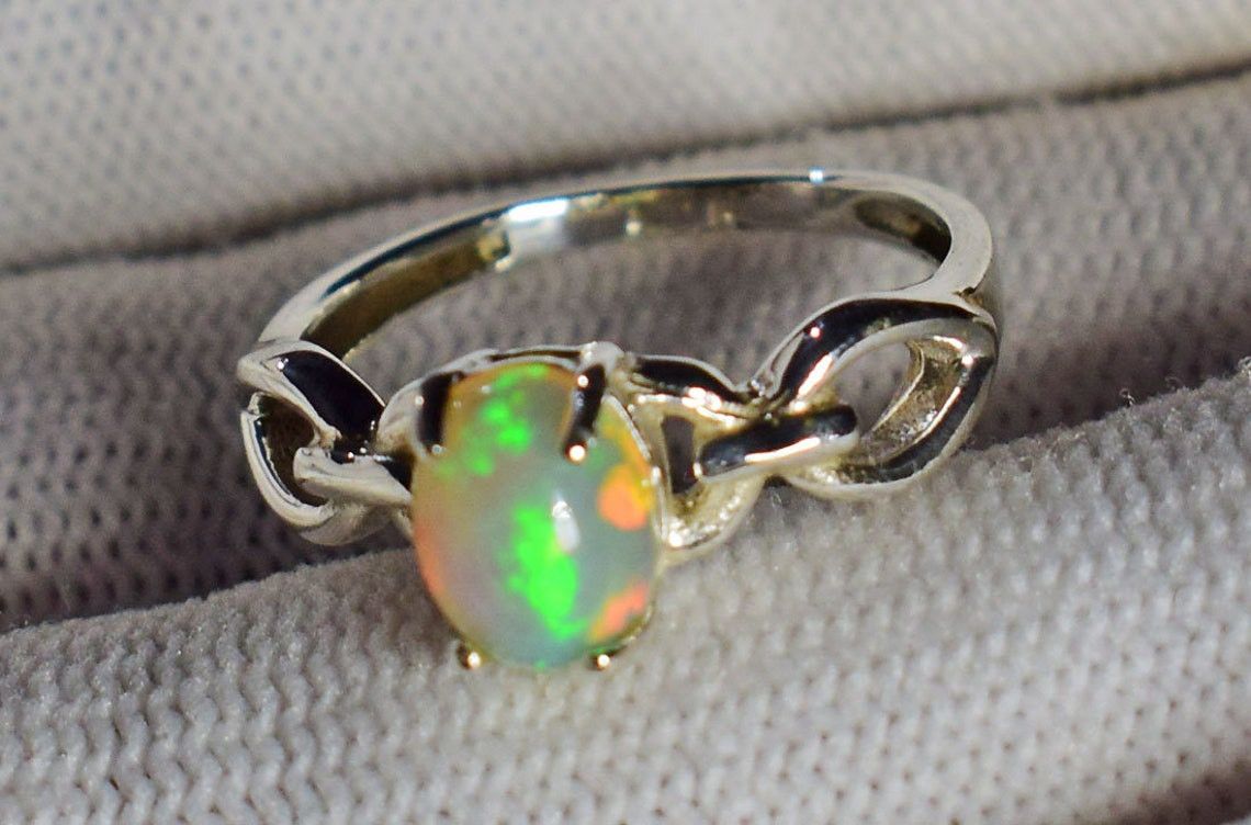 Handmade AA Ethiopian Opal Ring: 925K Silver, October Birthstone Size ONE SIZE - 5 Thumbnail