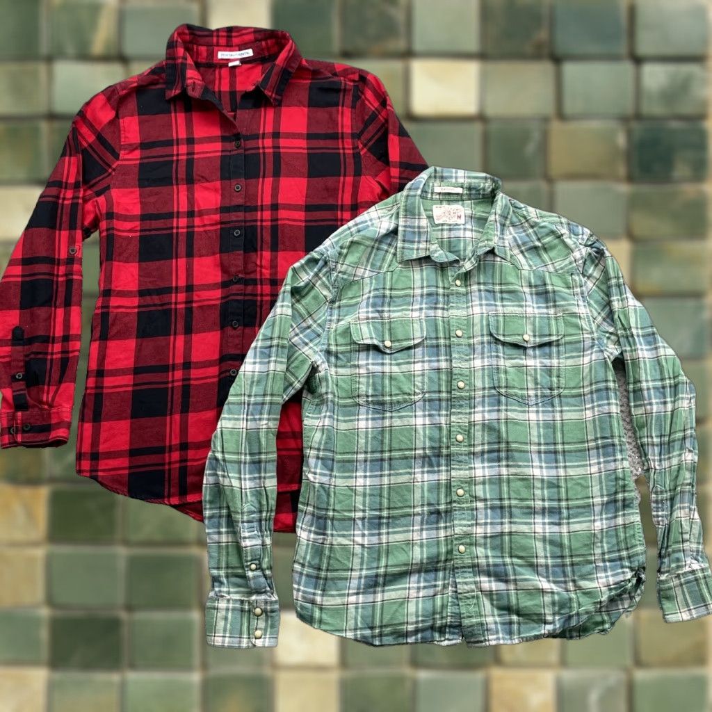 Lucky Brand Lucky Brand Port Authority Flannel Shirt LOT 2 Men Med Outdoors Hike Grunge Camp Shirt Size US M / EU 48-50 / 2 - 1 Thumbnail