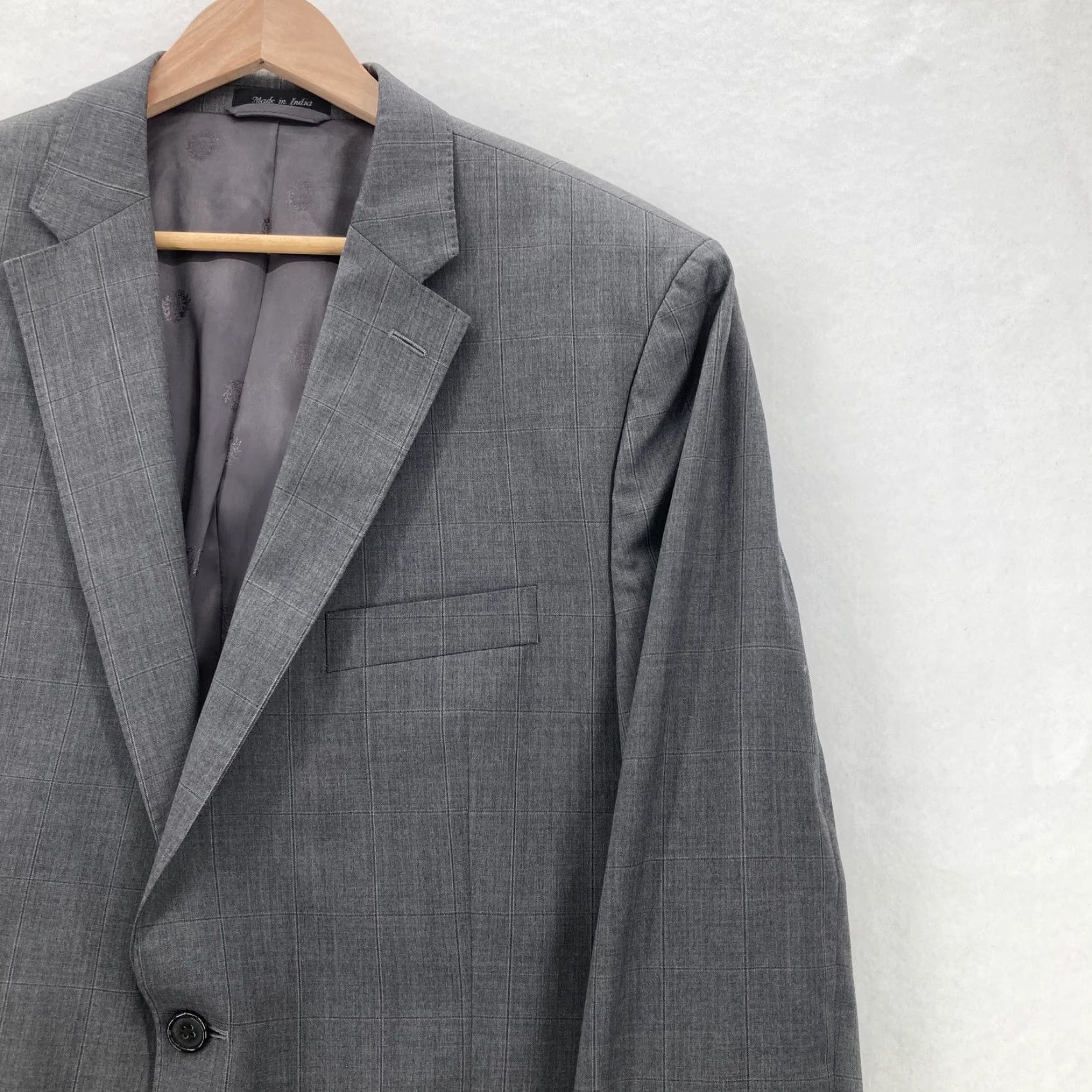 Ralph Lauren VINTAGE Lauren Ralph Lauren Blazer Mens Gray Slim Fit Wool Windowpane Two-Button Suit Jacket 44L Men Size 44R - 2 Thumbnail
