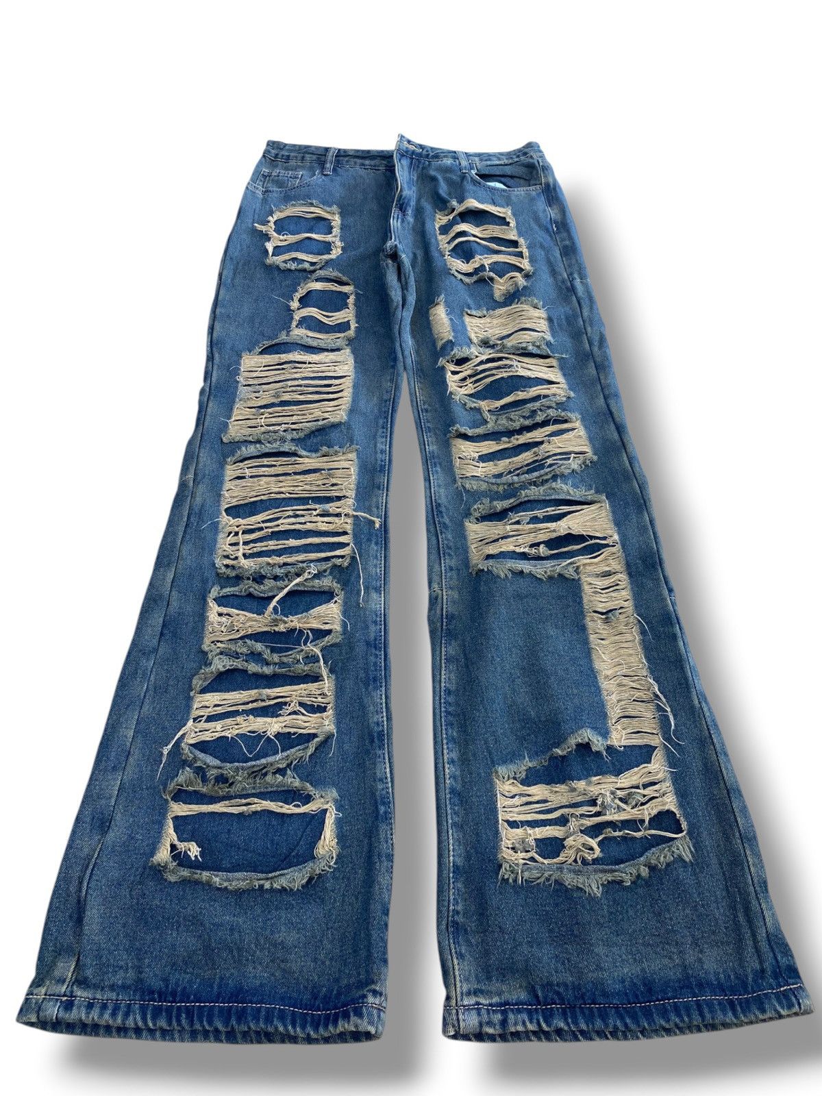 Japanese Brand Romwe Brand Heavy Ripped Vintage Wash Style Wide Leg Jeans Size US 34 / EU 50 - 1 Thumbnail