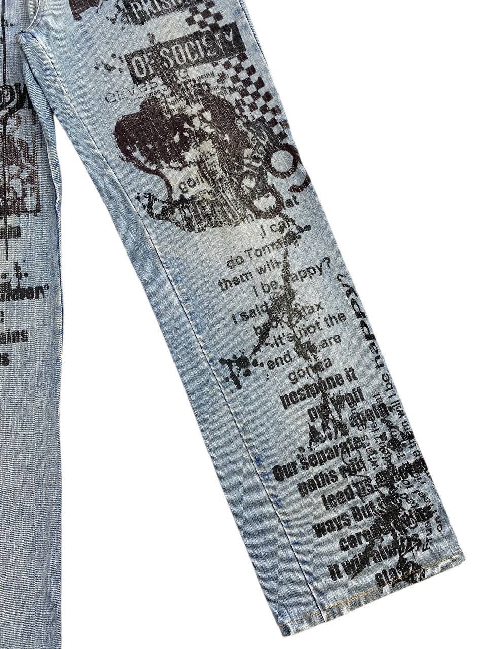 Japanese Brand 2000's In The Attic Poem All Over Print Washed Denim Size US 30 / EU 46 - 9 Thumbnail