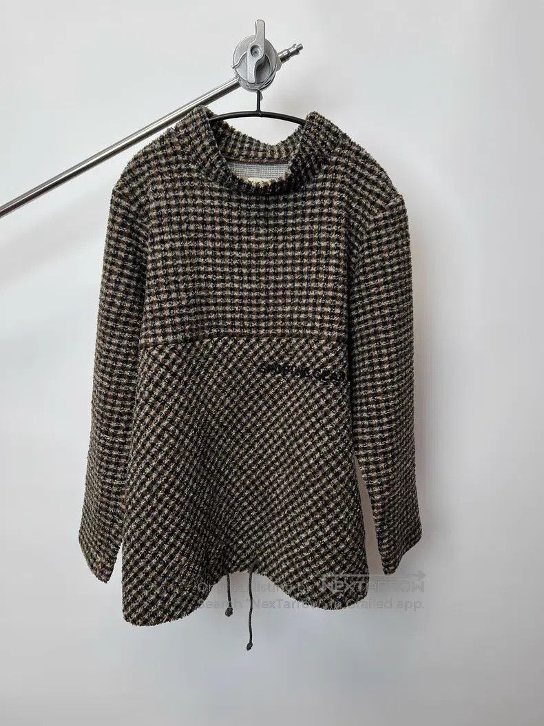Issey Miyake Houndstooth Fleece Drawstring Stand Collar Ja