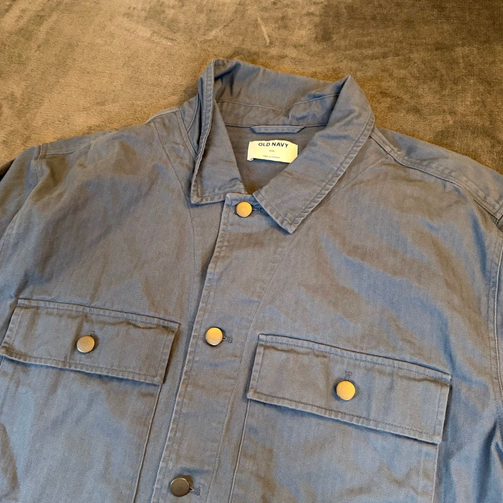 Old Navy Old Navy Shacket Jacket Mens XXL 2XL Herringbone Blue Grey Twill Snap Front Pockets Casual Workwear Size US XXL / EU 58 / 5 - 2 Thumbnail
