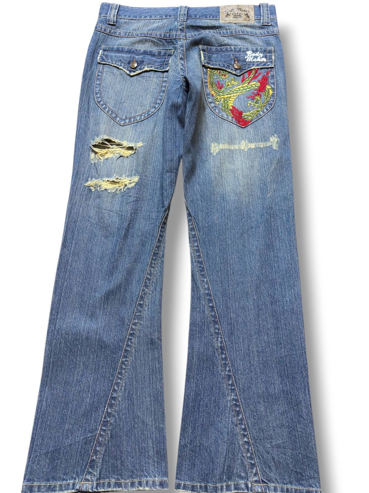 Tornado Mart Vintage Body Maker Flare Dragon Embroidery Pocket Denim Size US 33 - 4 Thumbnail