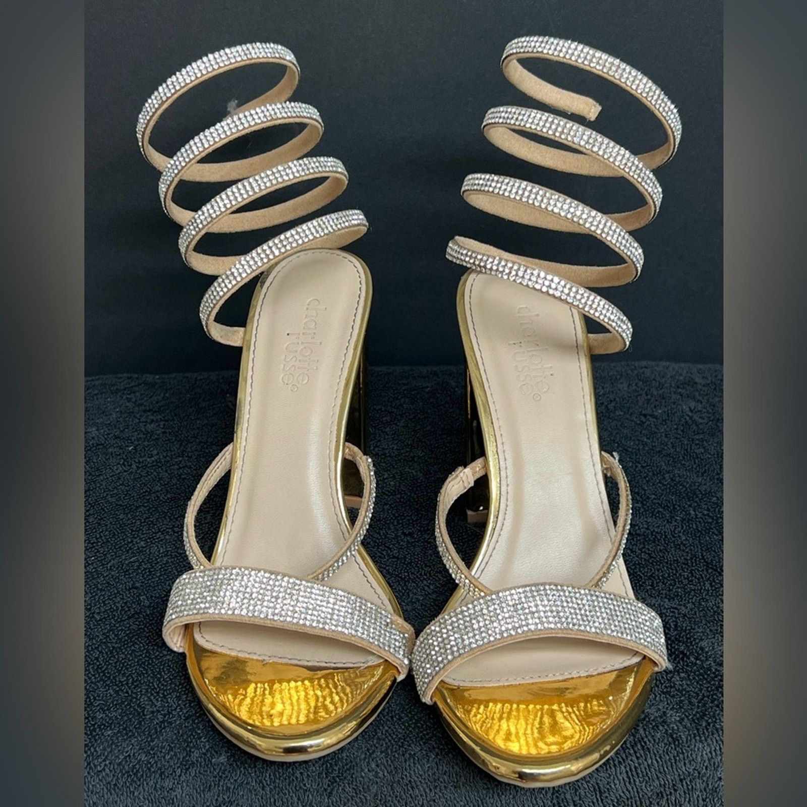 Other Charlotte Russe Strappy Spiral Block Heel Shoes Sz 6 Gold Size US 6 / IT 36 - 1 Thumbnail