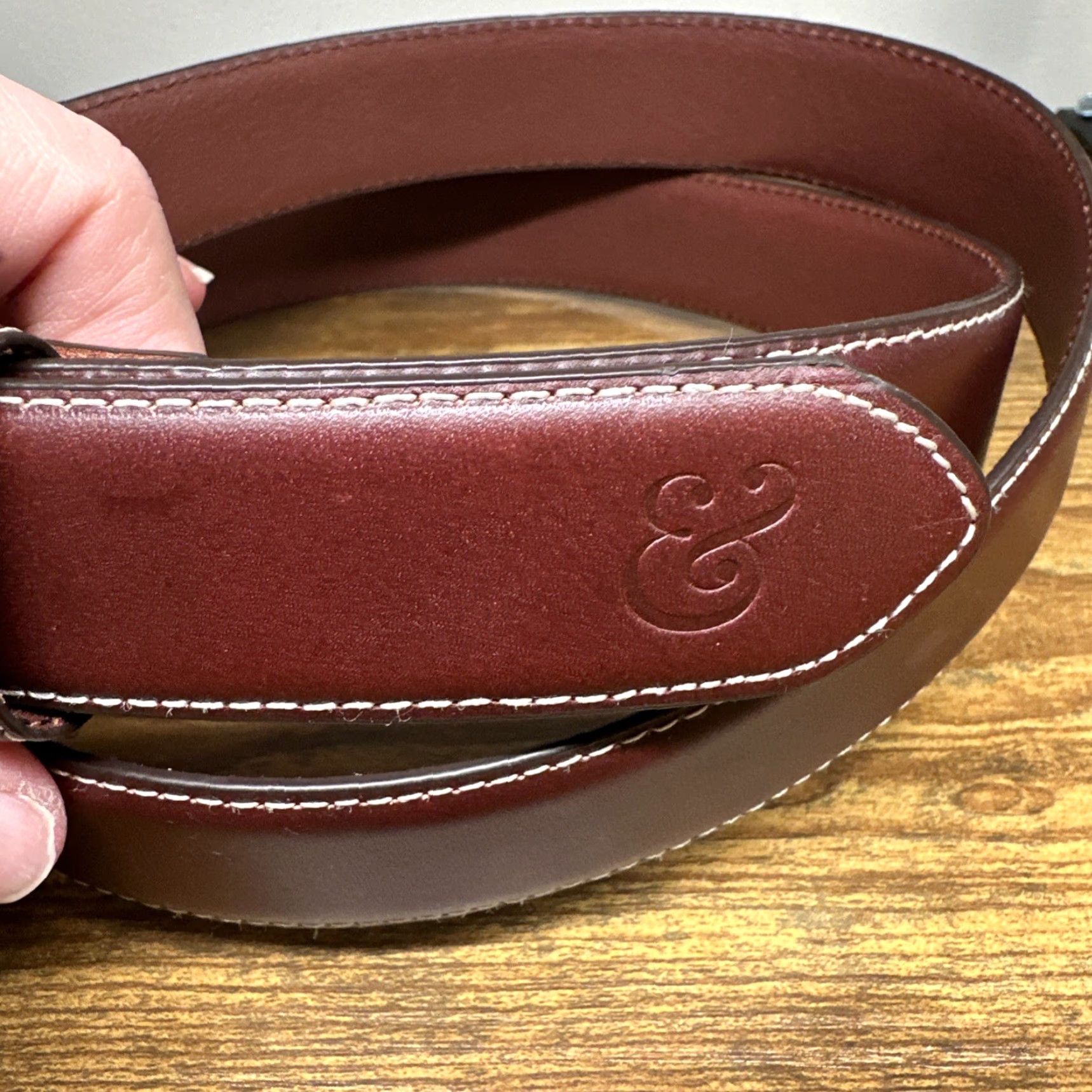 CO Collars & Co Leather Brown Belt 3XL Silver Buckle White Stitch Belt Mens Regular 49” L 1.25” W Designer Dress Golf Work NWOT Size ONE SIZE - 2 Thumbnail