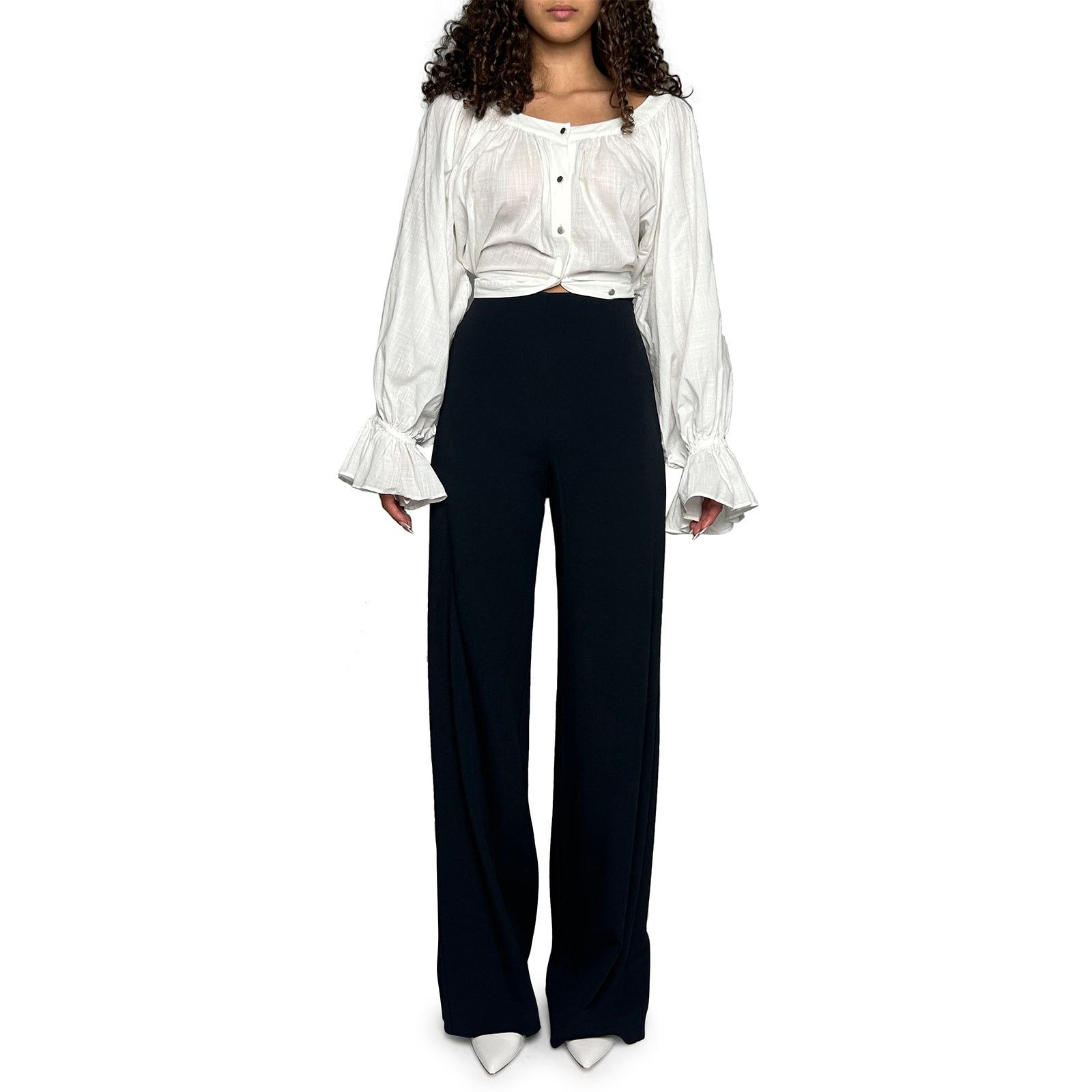 Black Pants with Elastic Waist and Skirt Detail