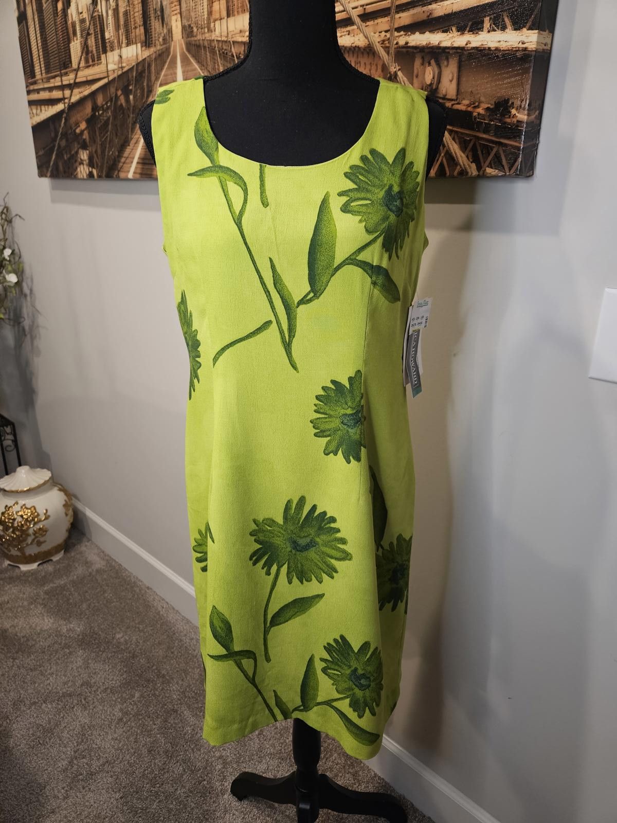 Designer Nwt Jessica Howard Vibrant Green Floral Dress #241 Size L / US 10 / IT 46 - 1 Thumbnail