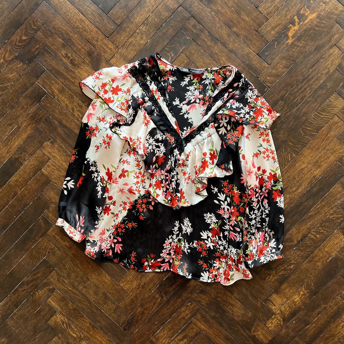 Designer × Zara Zara Womens Floral Multicolor Long Sleeve Blouse Size M / US 6-8 / IT 42-44 - 5 Thumbnail