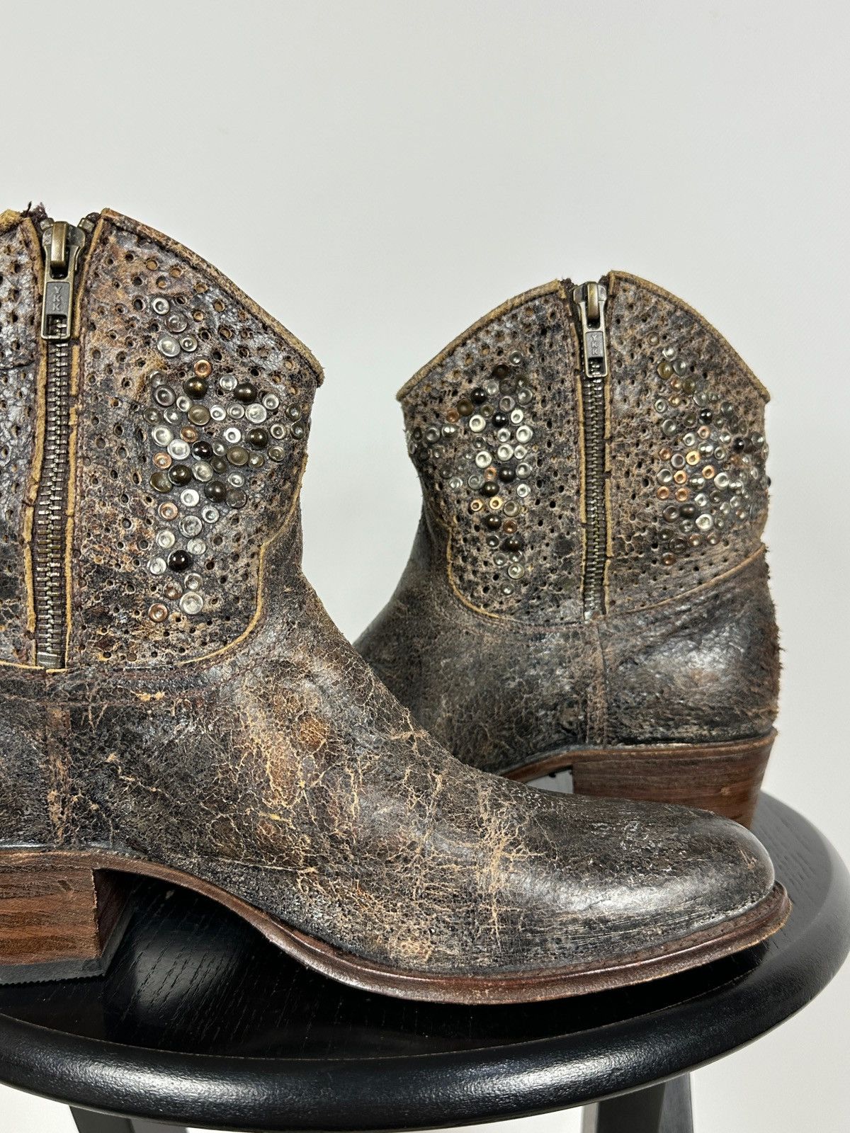 Sendra Sendra 8602 Brown Leather Studded Cowboy Biker Ankle Boots Size US 7.5 / IT 37.5 - 18 Thumbnail