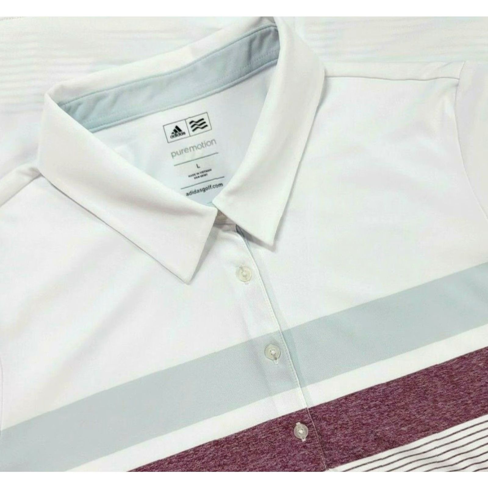 Adidas Adidas Polo Shirt Women Large White Striped Short Sleeve 1/4 Button Logo Embroidered Jersey Polyester Size L / US 10 / IT 46 - 2 Thumbnail