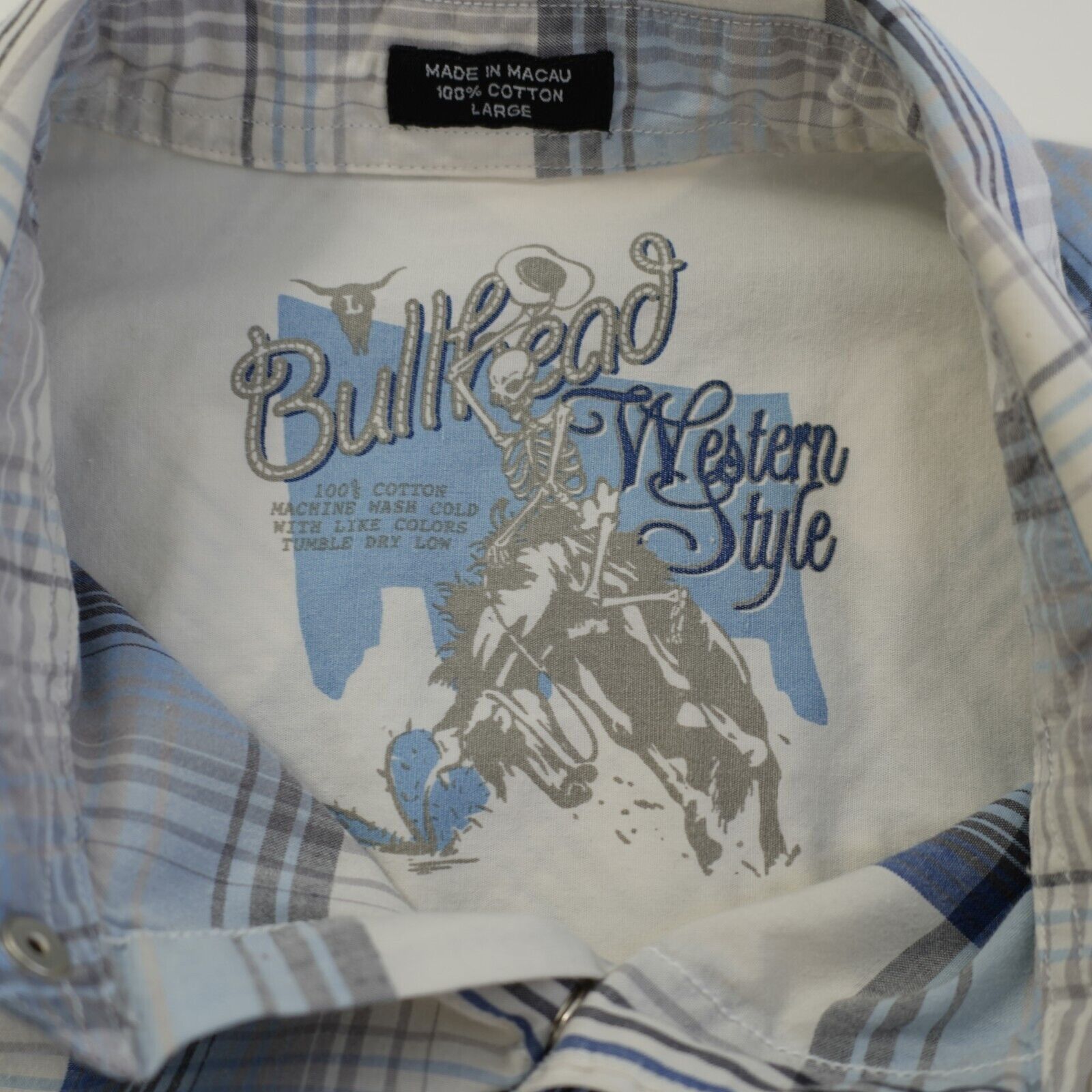 Other Bullhead Western Style Pearl Snap Large White Blue Plaid Col Size US L / EU 52-54 / 3 - 10 Thumbnail