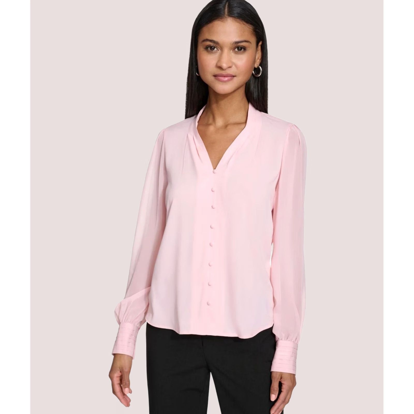 Calvin Klein Calvin Klein Blouse, Womens Button Down, Pleated-Cuff, Pink, L Size L / US 10 / IT 46 - 1 Thumbnail