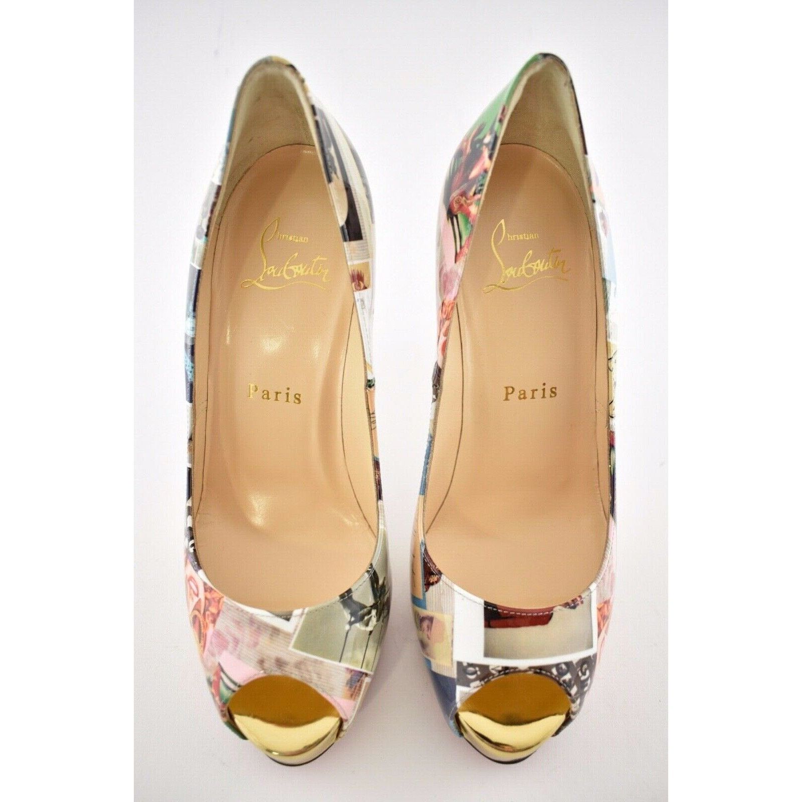 Christian Louboutin New Very Prive 120 Patent Collage Multi Gold Heel Pump 36.5 Size US 6.5 / IT 36.5 - 6 Thumbnail