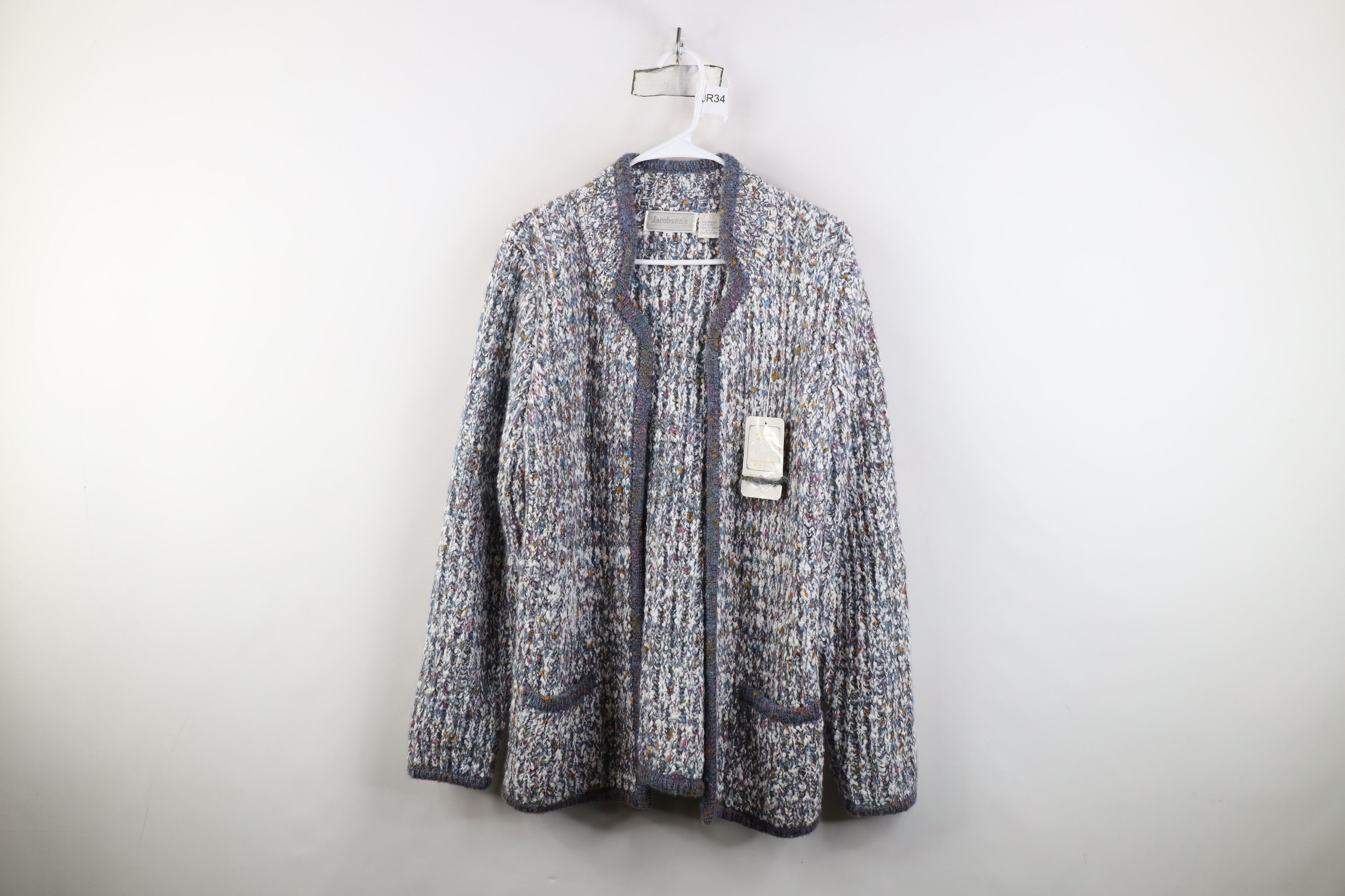 Vintage Deadstock Vintage 90s Wool Ribbed Knit Open Cardigan Sweater Size L / US 10 / IT 46 - 1 Thumbnail