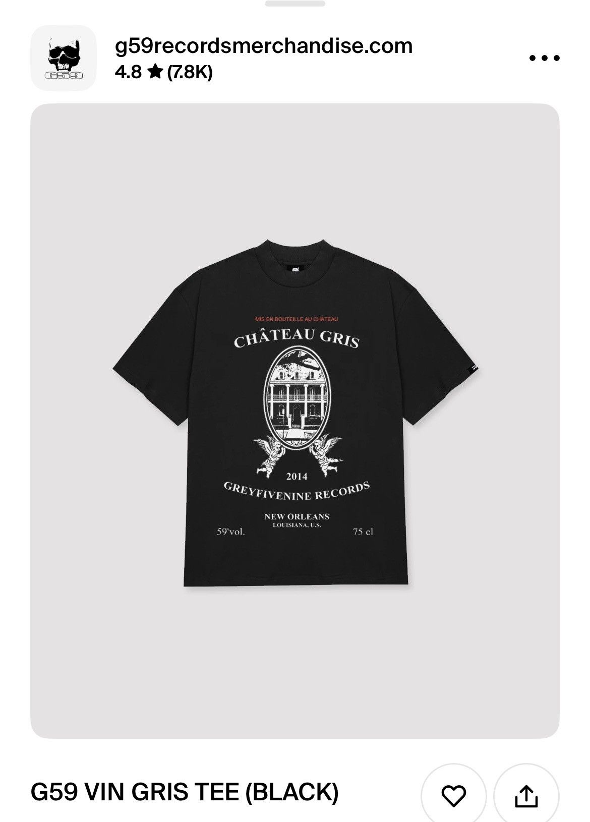 G59 Records G59 VIN GRIS TEE Size US L / EU 52-54 / 3 - 2 Thumbnail