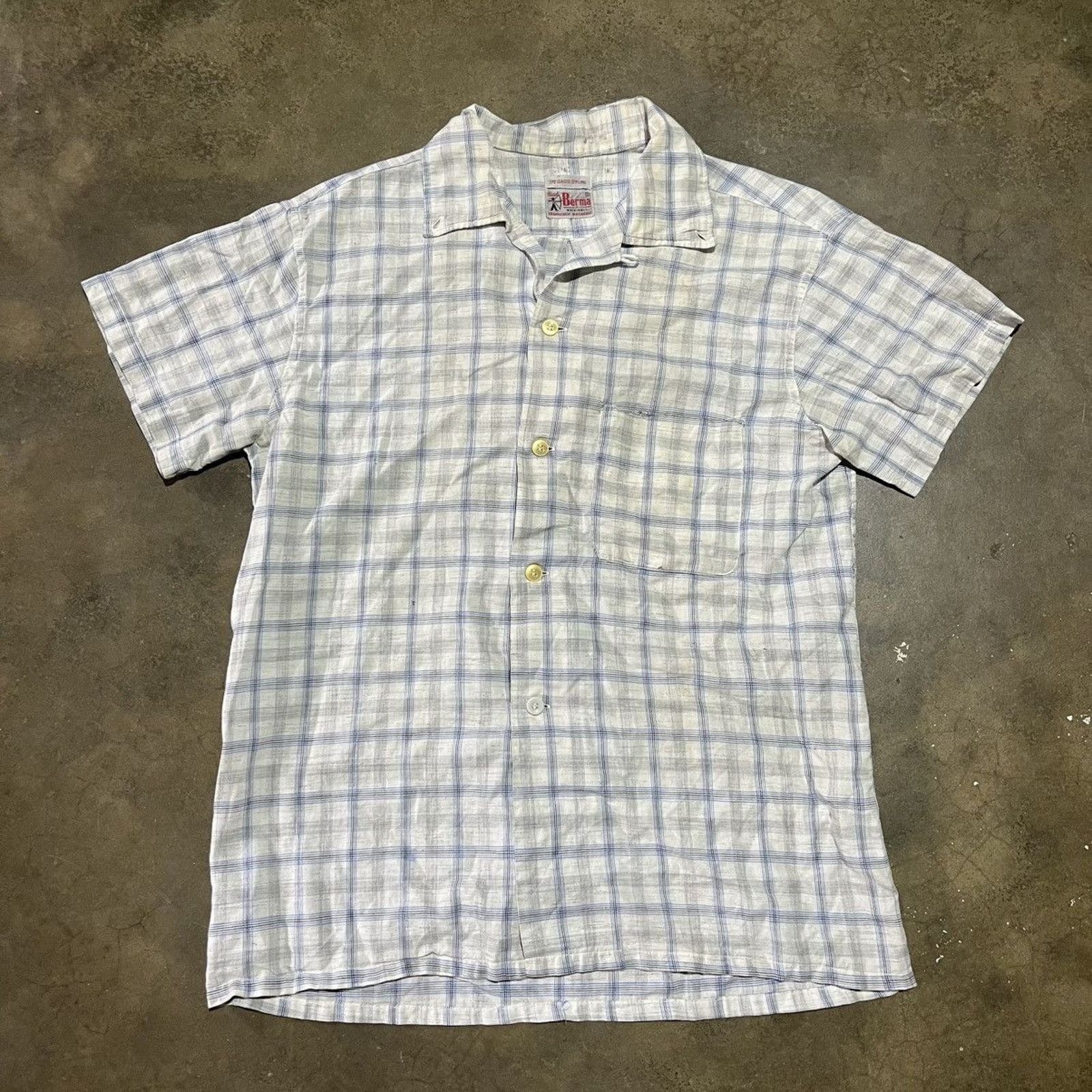Vintage Vintage 50s Bud Berma White/Blue Plaid Cotton Loop Collar Size US M / EU 48-50 / 2 - 1 Thumbnail
