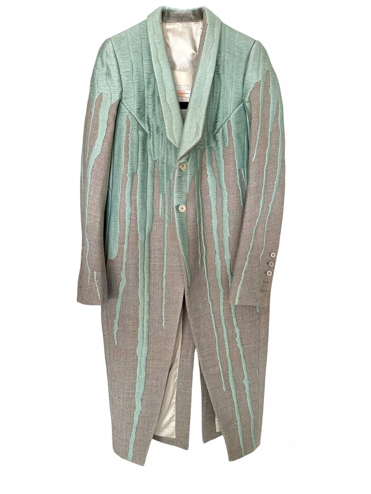 image of Rick Owens 2016 Mastodon Pearl Blue Vomit Coat Single Vented Coat in Grey Pearl, Men's (Size XS)