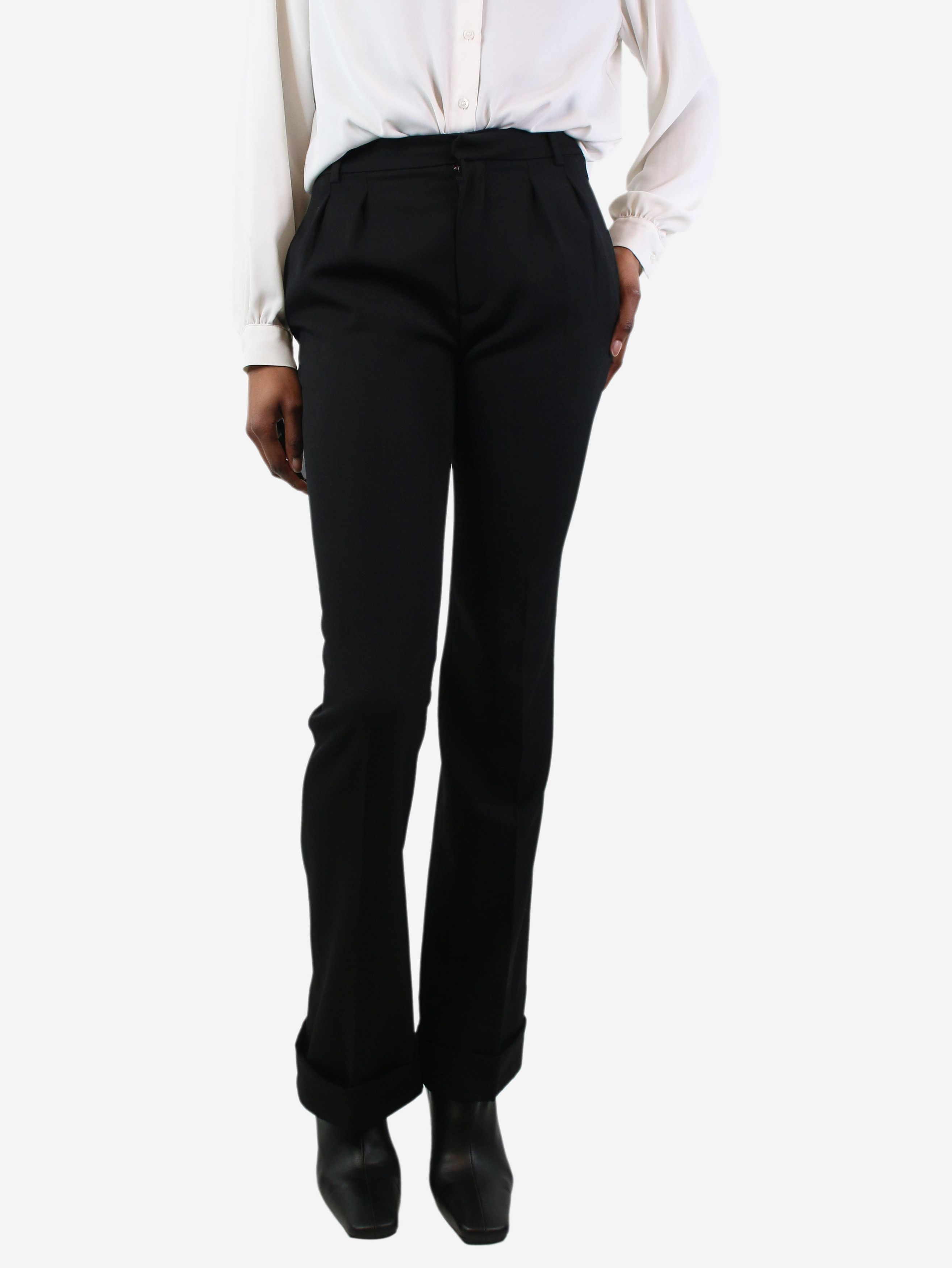 image of Saint Laurent Paris Black Wool Trousers - Size Uk 6, Women's