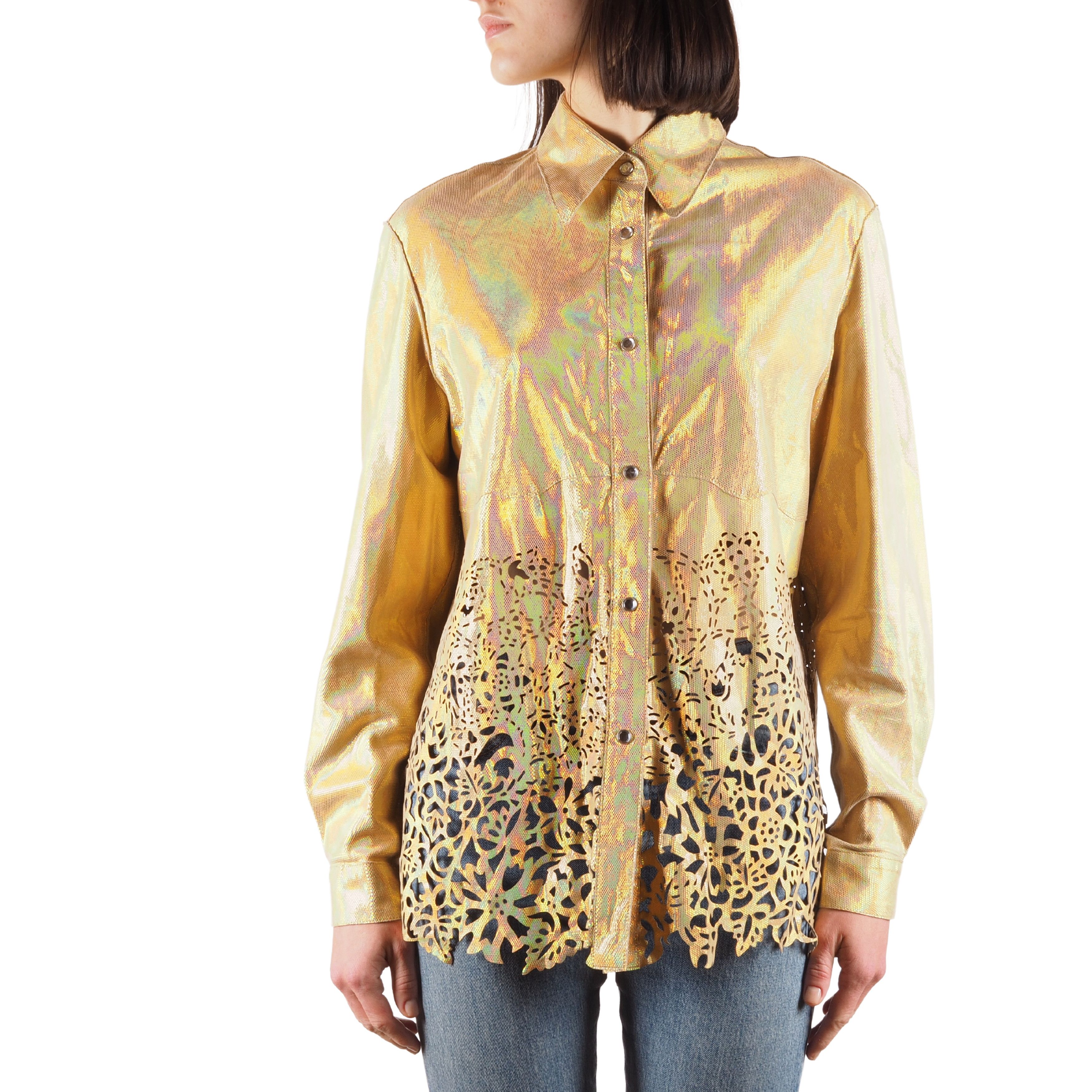 Roberto Cavalli × Vintage Roberto Cavalli Vintage Iridescent Leather Blouse Shirt Size L / US 10 / IT 46 - 1 Thumbnail