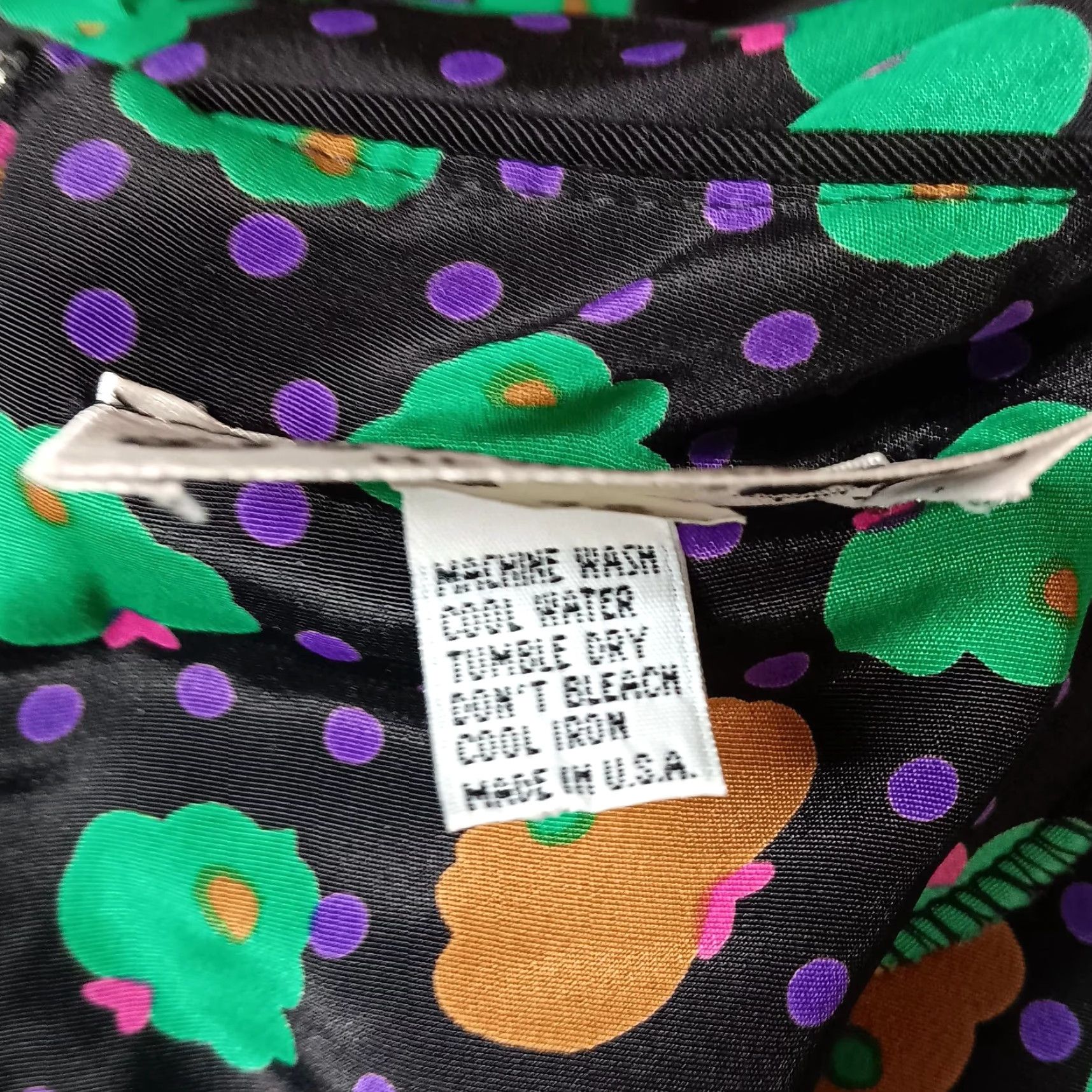 Vintage VINTAGE ACT I Dress Midi Floral Polka Dot Bow 80s A-Line Long Sleeve Black Green Purple Brown 7/8 Women's Boys Girls? Size M / US 6-8 / IT 42-44 - 3 Thumbnail