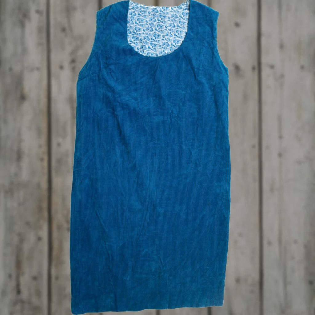 Vintage VINTAGE Blue Corduroy Dress Medium Floral Lined 1980s Handmade Dress Medium Blue Womens Size M / US 6-8 / IT 42-44 - 1 Thumbnail