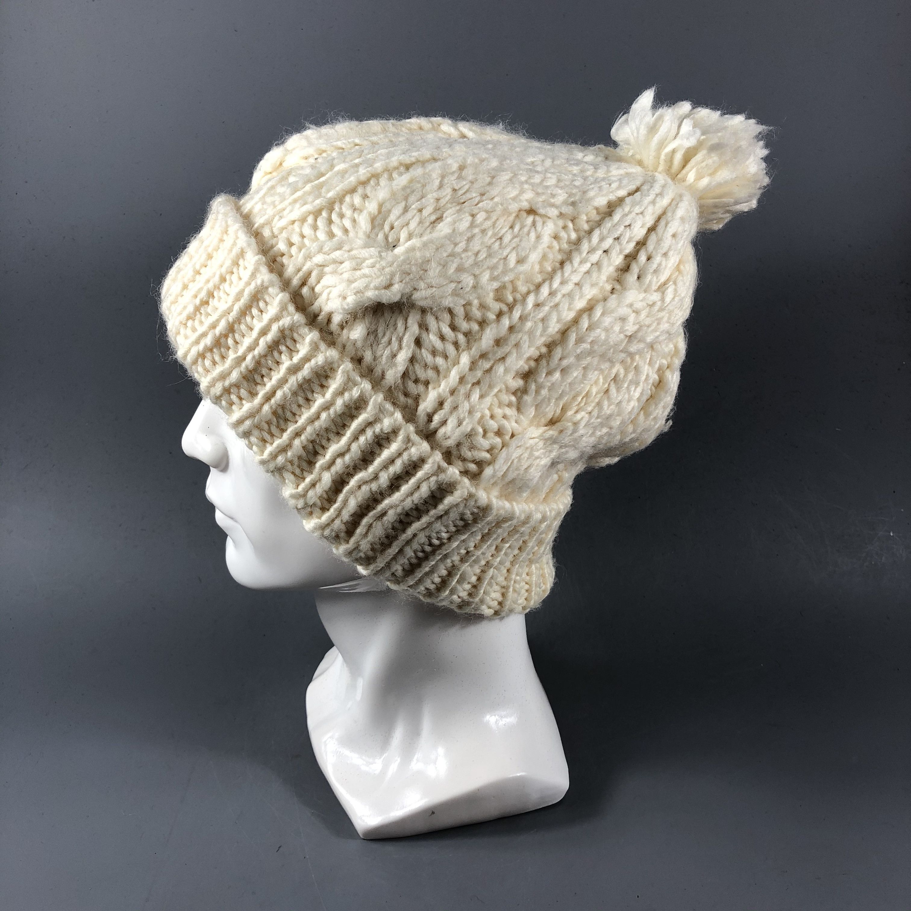 Vintage Glared Cable Knit Bobble Beanie Snowcap Snow Hat B754 Size ONE SIZE - 2 Thumbnail