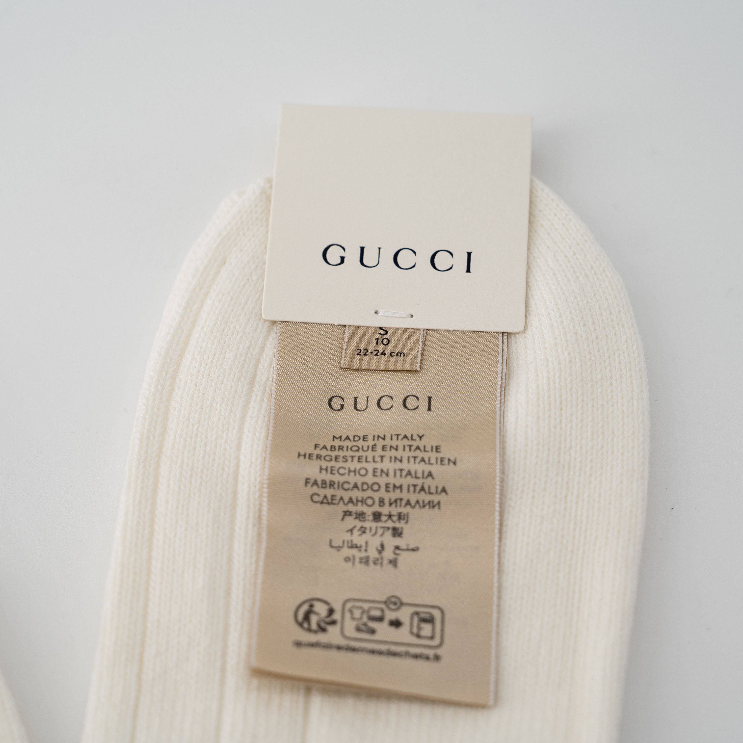 Gucci S - Gucci Socks Logo Ribbed Stretch Cotton Blend White Size ONE SIZE - 3 Thumbnail