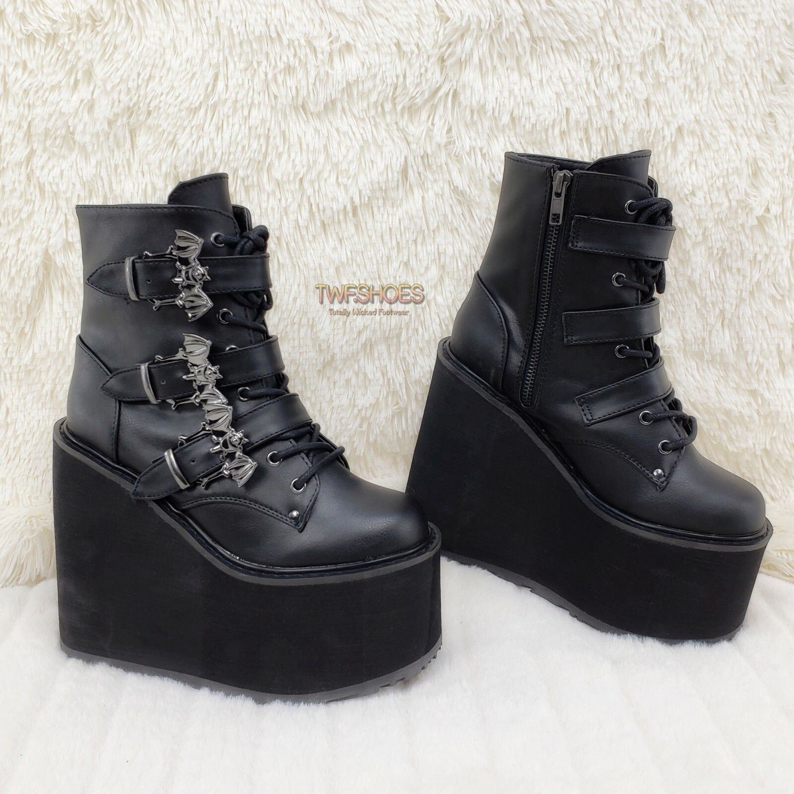 Demonia Cult DEMONIA Swing 103 Bat Buckle Ankle Boots 5.5" Platform Goth Size US 11 / IT 41 - 1 Thumbnail