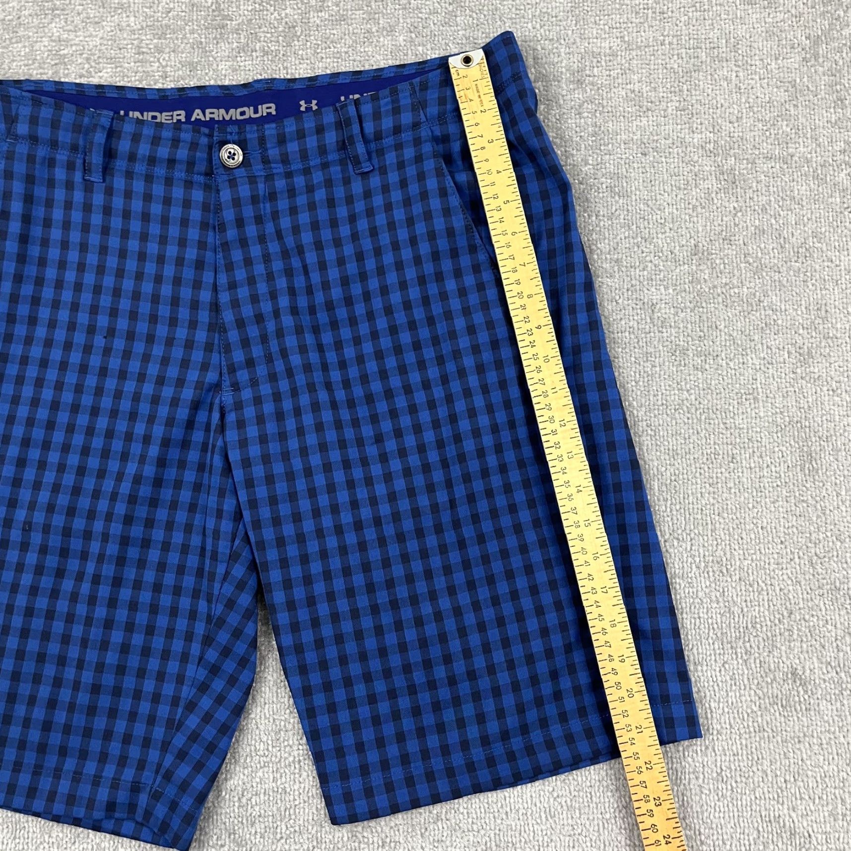 Under Armour Under Armour Chino Shorts Mens 36 Regular Blue Plaid Check 11" Inseam Pockets Belt Loops Zip Front Flat Front Sport Golf Size US 36 / EU 52 - 5 Thumbnail
