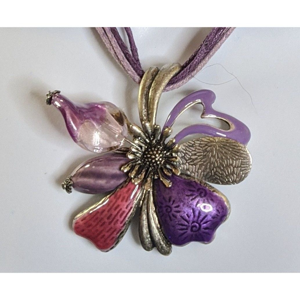 Other Fairycore Floral Multi-Layer Purple Cord Necklace With Enam Size ONE SIZE - 3 Thumbnail